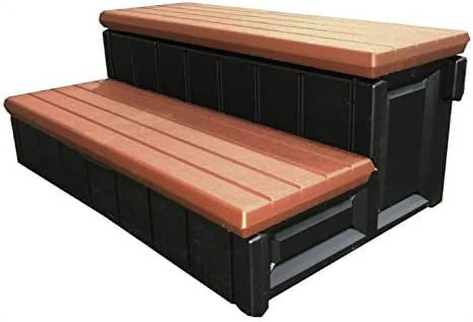 36" Plastic 2-Step Outdoor Spa Patio Deck Steps, Non-Skid, Snap Installation T9773
