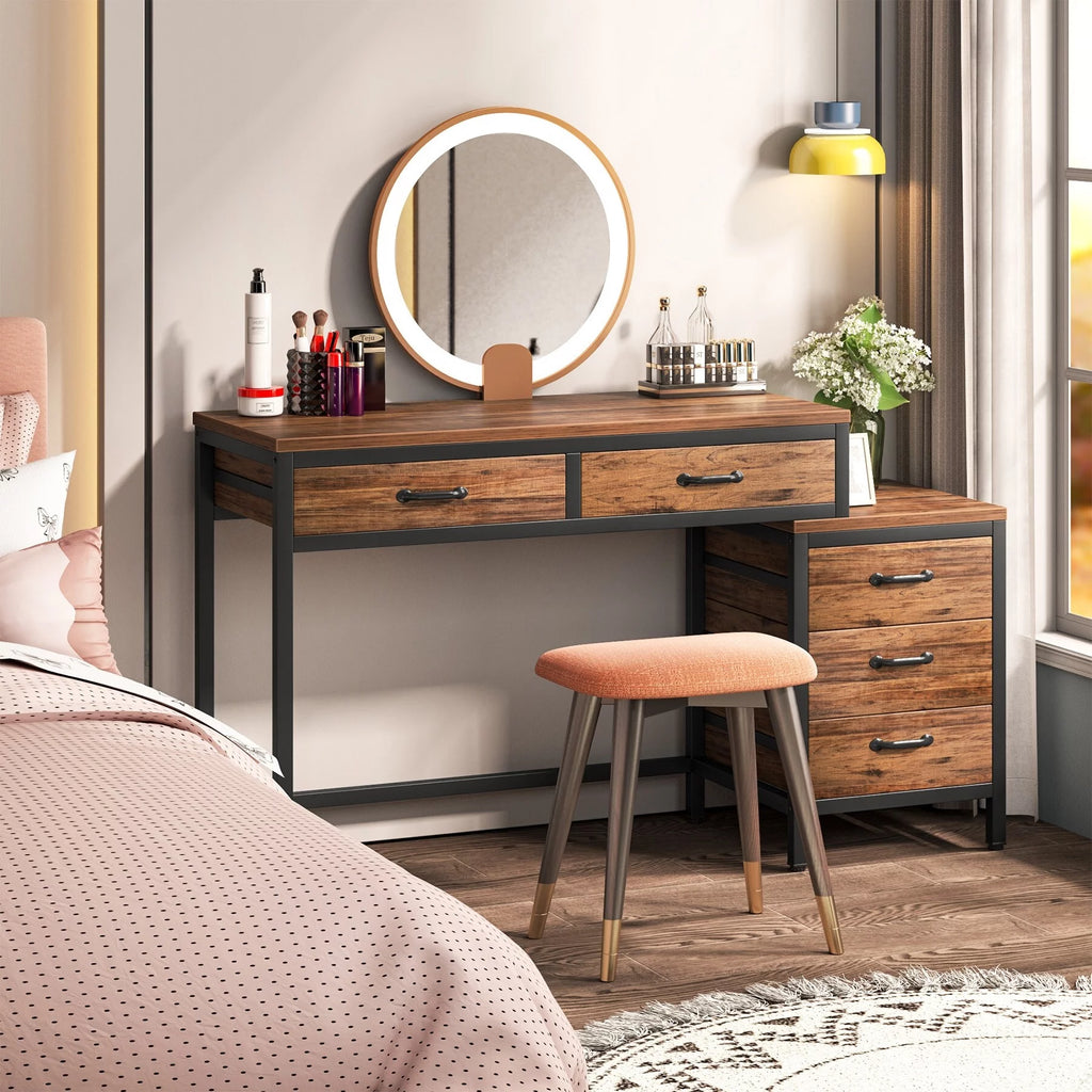 Reversible Computer Desk with 5 Drawers and File Cabinet T75542