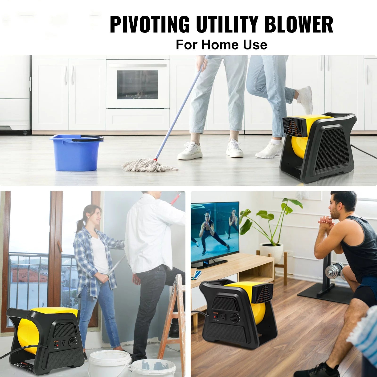600 CFM 3-Speed Pivoting Floor Blower Fan with Timer and Power Outlet N37972