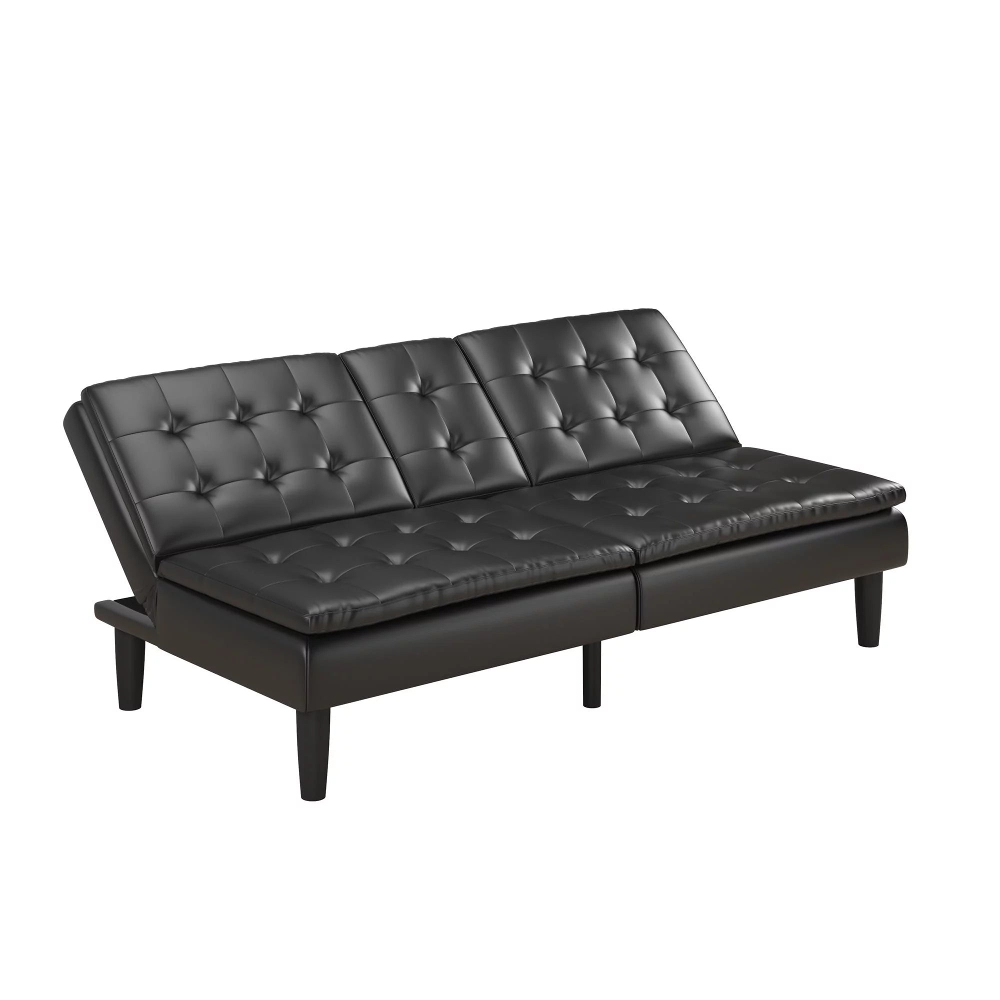 Memory Foam Futon with Cupholder and USB, Black Faux Leather P11538
