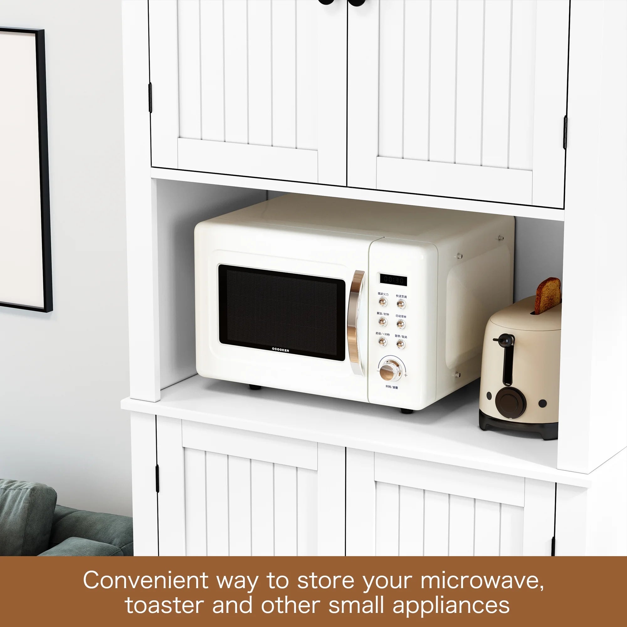 72" Kitchen Pantry Storage Cabinet with Microwave Stand and Shelves L322374
