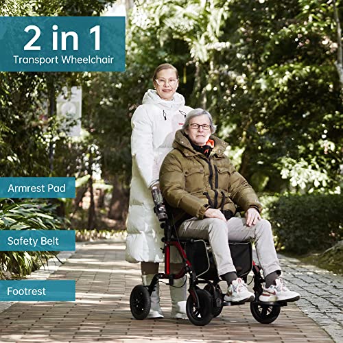 All-Terrain 2 in 1 Rollator Walker & Transport Chair with 10" Wheels, Blue T277