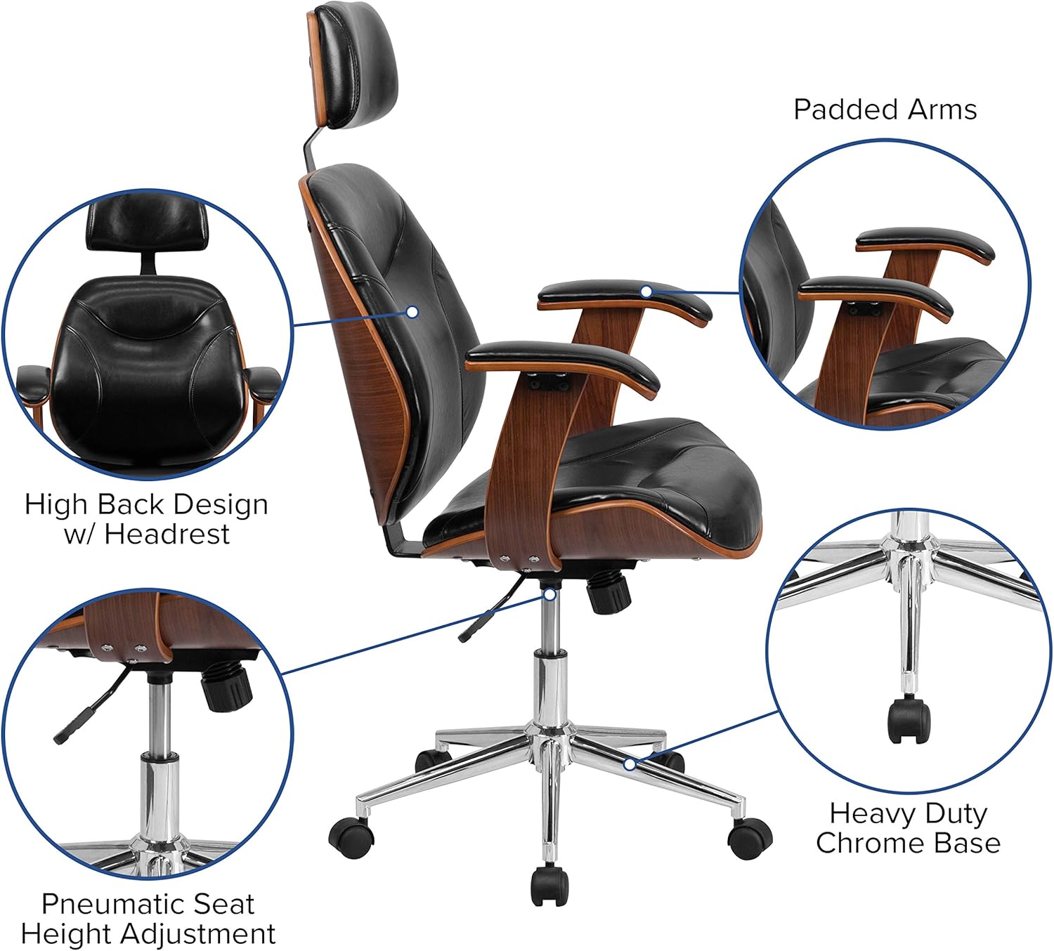 High Back LeatherSoft Executive Swivel Office Chair with Arms P72651