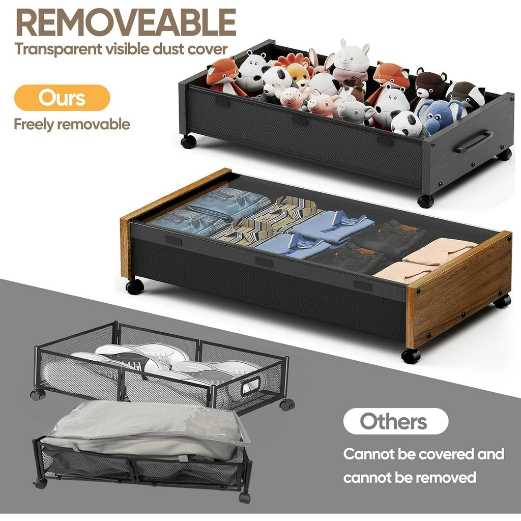 Under Bed Storage with Wheels, 2 Pack Rolling Metal Drawer for Clothes Q5272