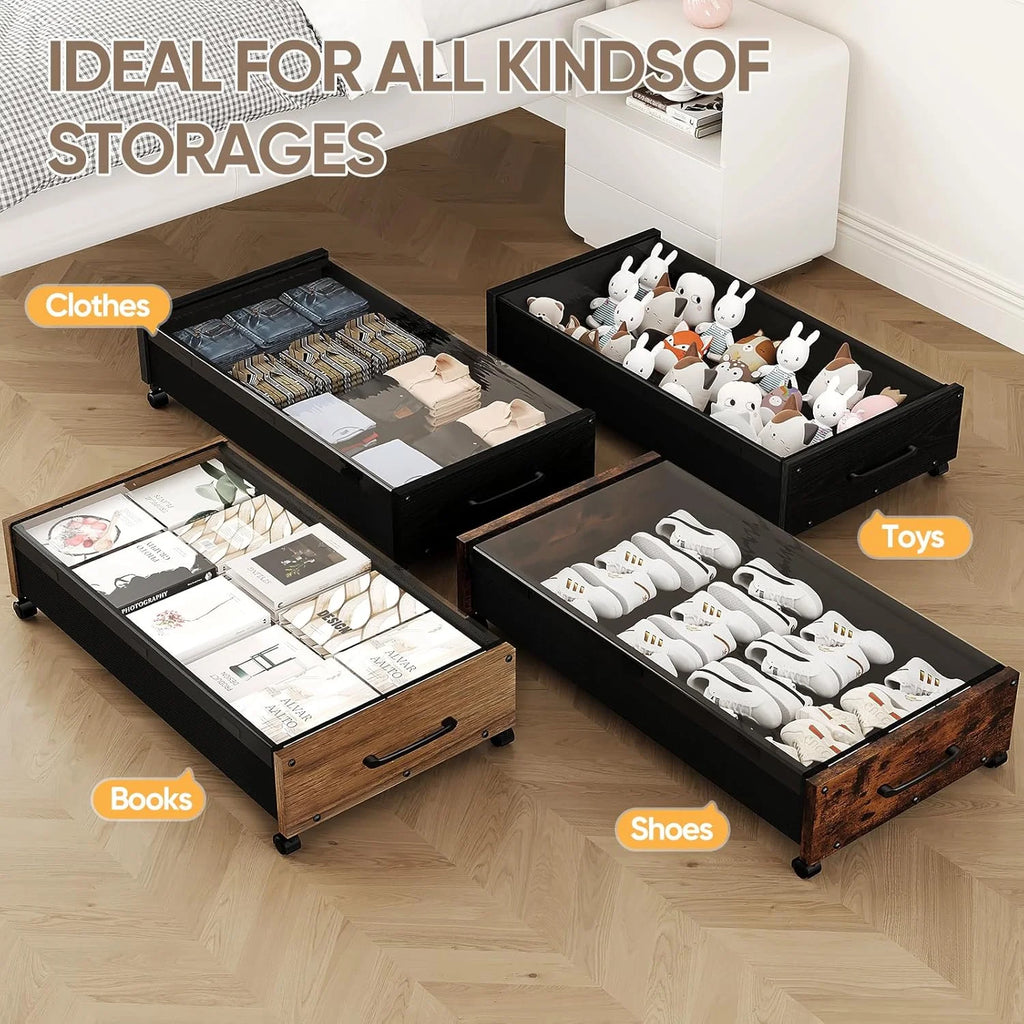Under Bed Storage Bins with Wheels, 2 Pack, Removable Lid M4507