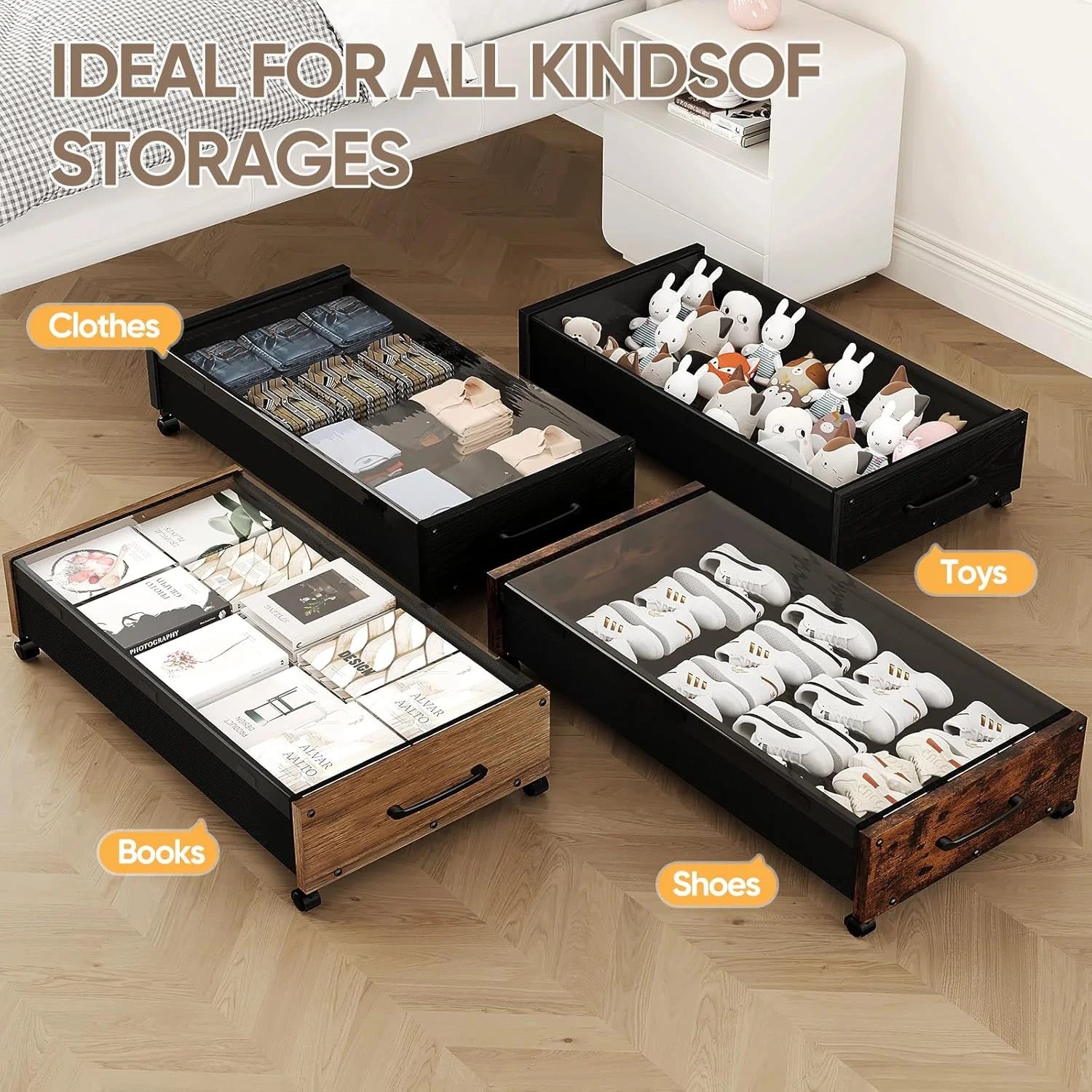 Under Bed Storage Bins with Wheels, 2 Pack, Removable Lid M4507