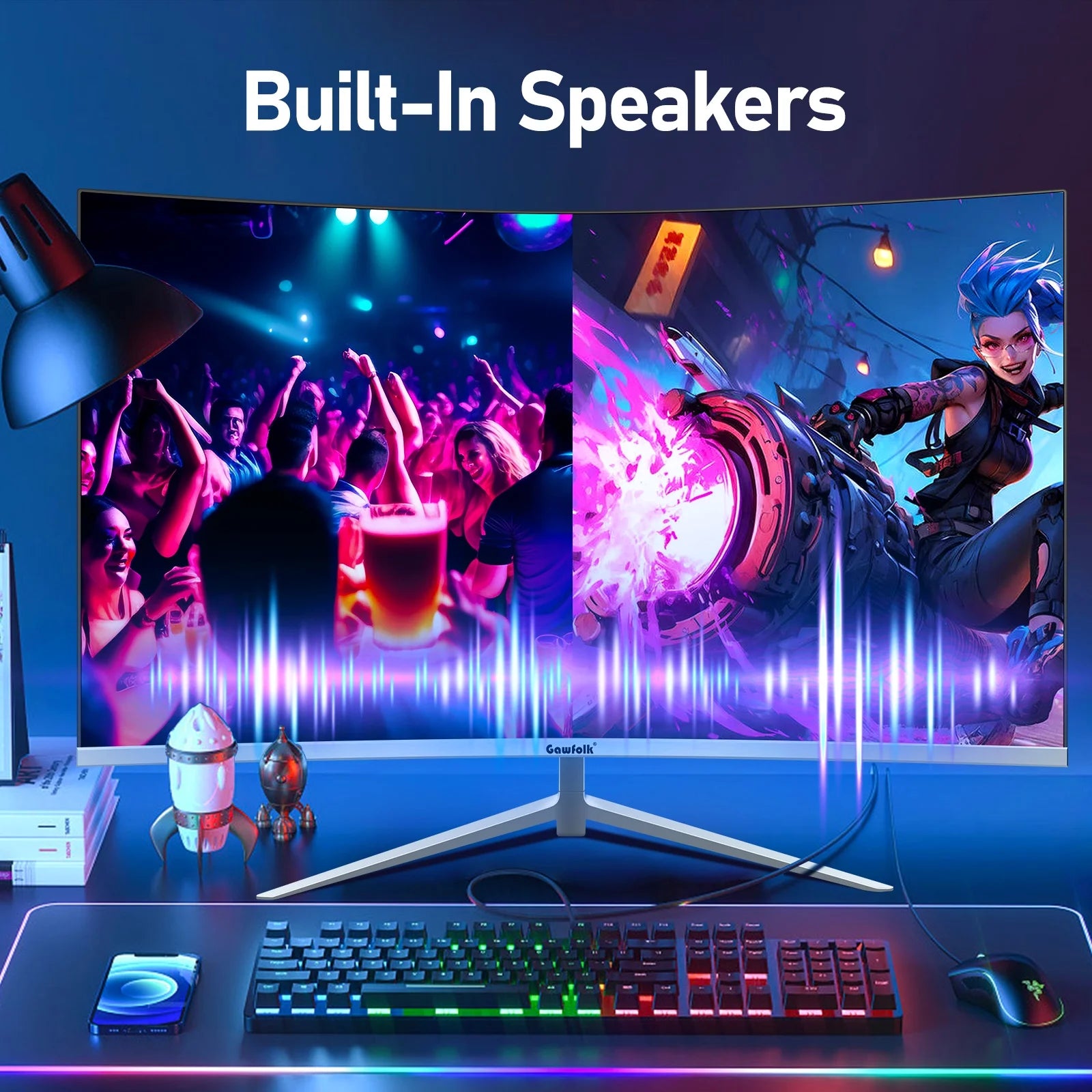 27 Inch Curved Monitor 100Hz FHD 1080P 1800R Frameless Built-in Speakers E17593
