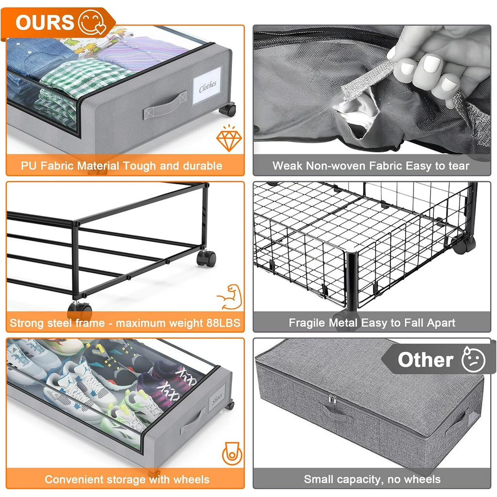 Under Bed Storage Containers with Wheels and Clear Lids, 60L, Gray J9914