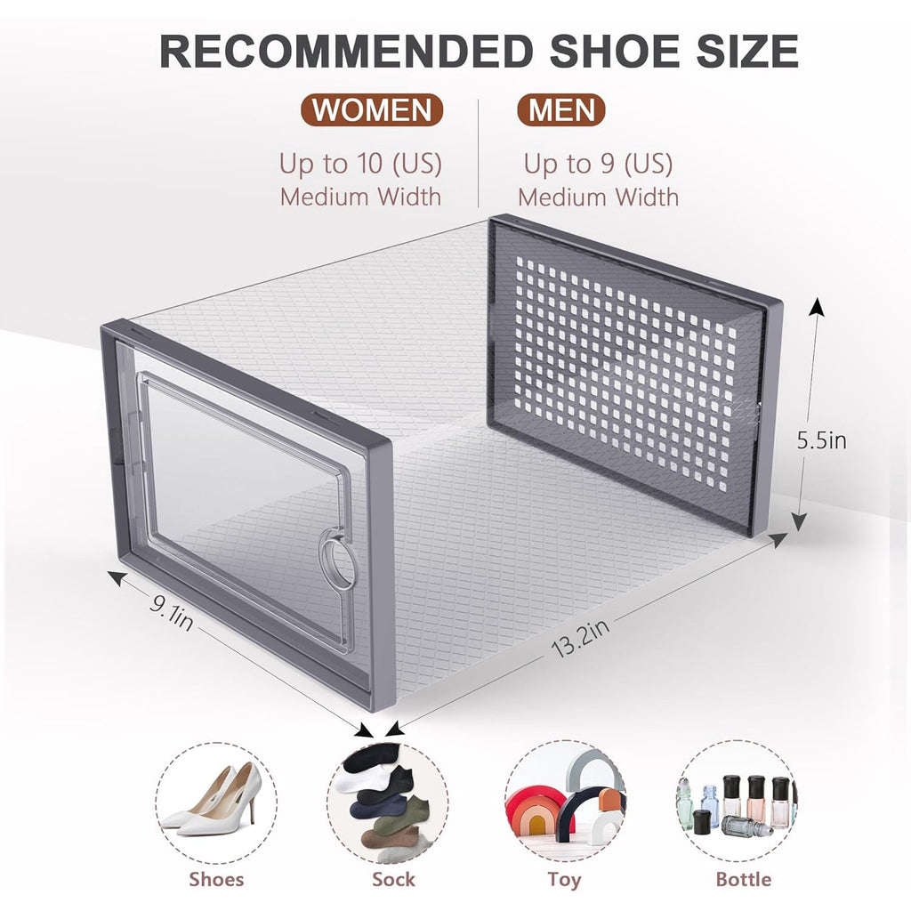 Clear Plastic Stackable Shoe Storage Boxes with Lids, 12 Pack V72168