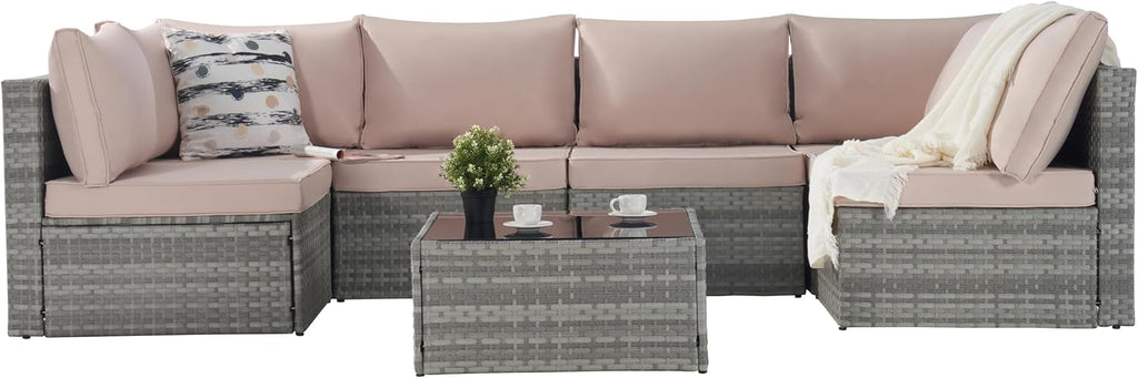 Outdoor Patio Conversation Set with PE Rattan Wicker Sofa and Coffee Table W198