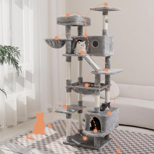 Large Cat Tree for Indoor Cats with Scratching Posts, Beige U979