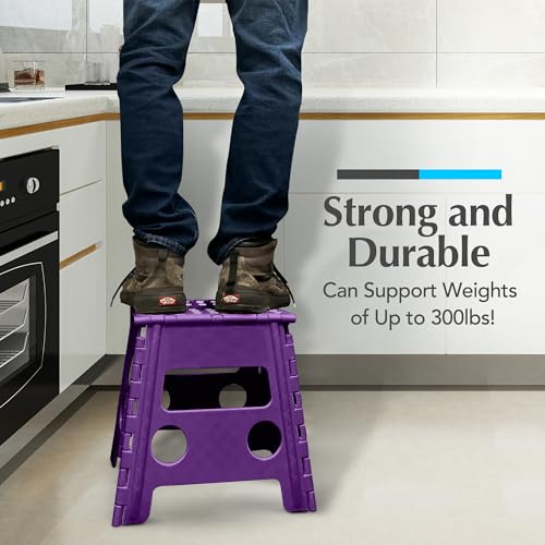 Folding Step Stool for Adults and Kids, One-Flip Open, Black N180