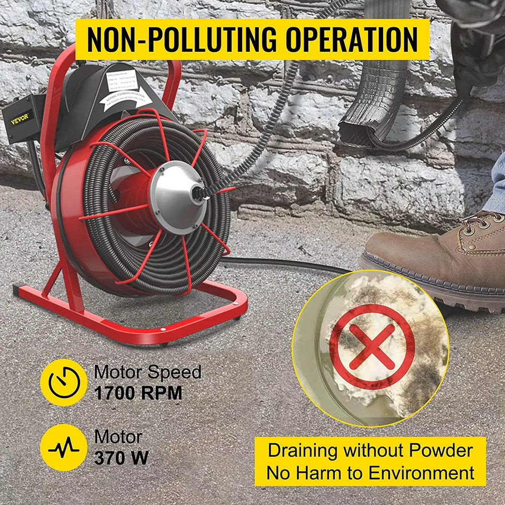 Drain Cleaner Machine 75ft, 370W for 1" to 4" Pipes Y815661