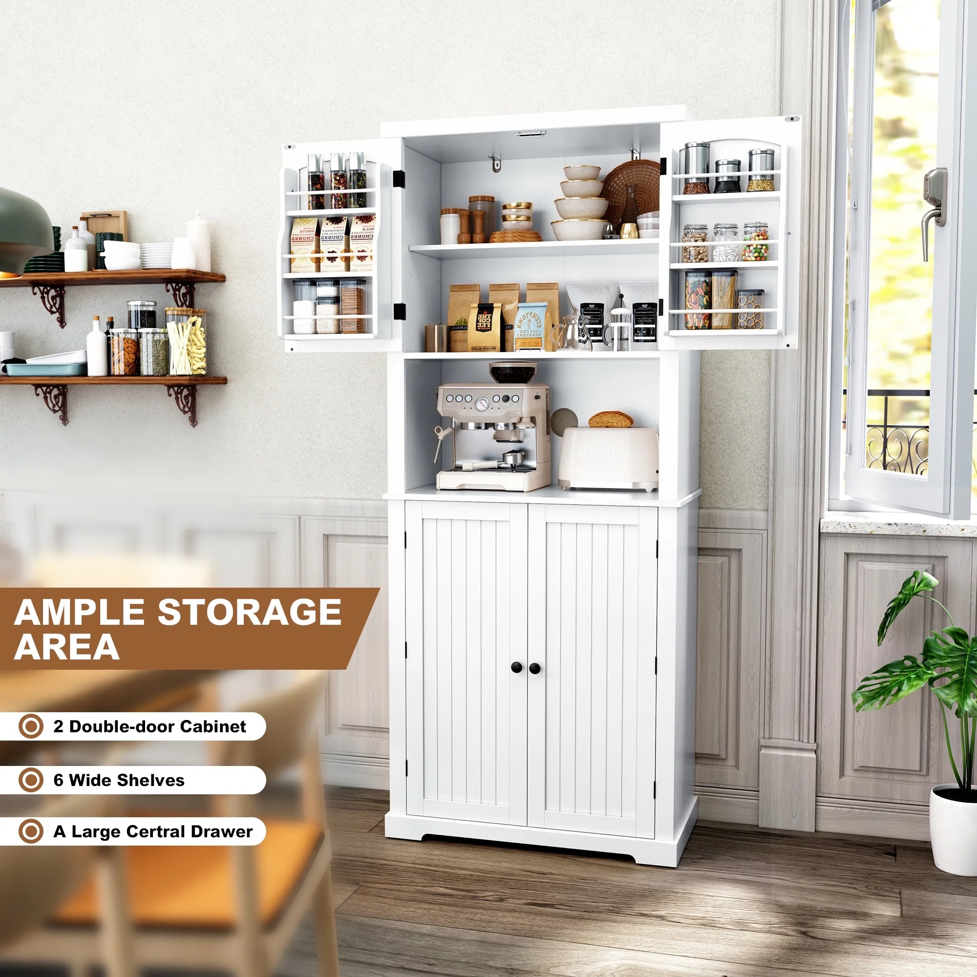 72" Kitchen Pantry Storage Cabinet with Microwave Stand and Shelves L322374