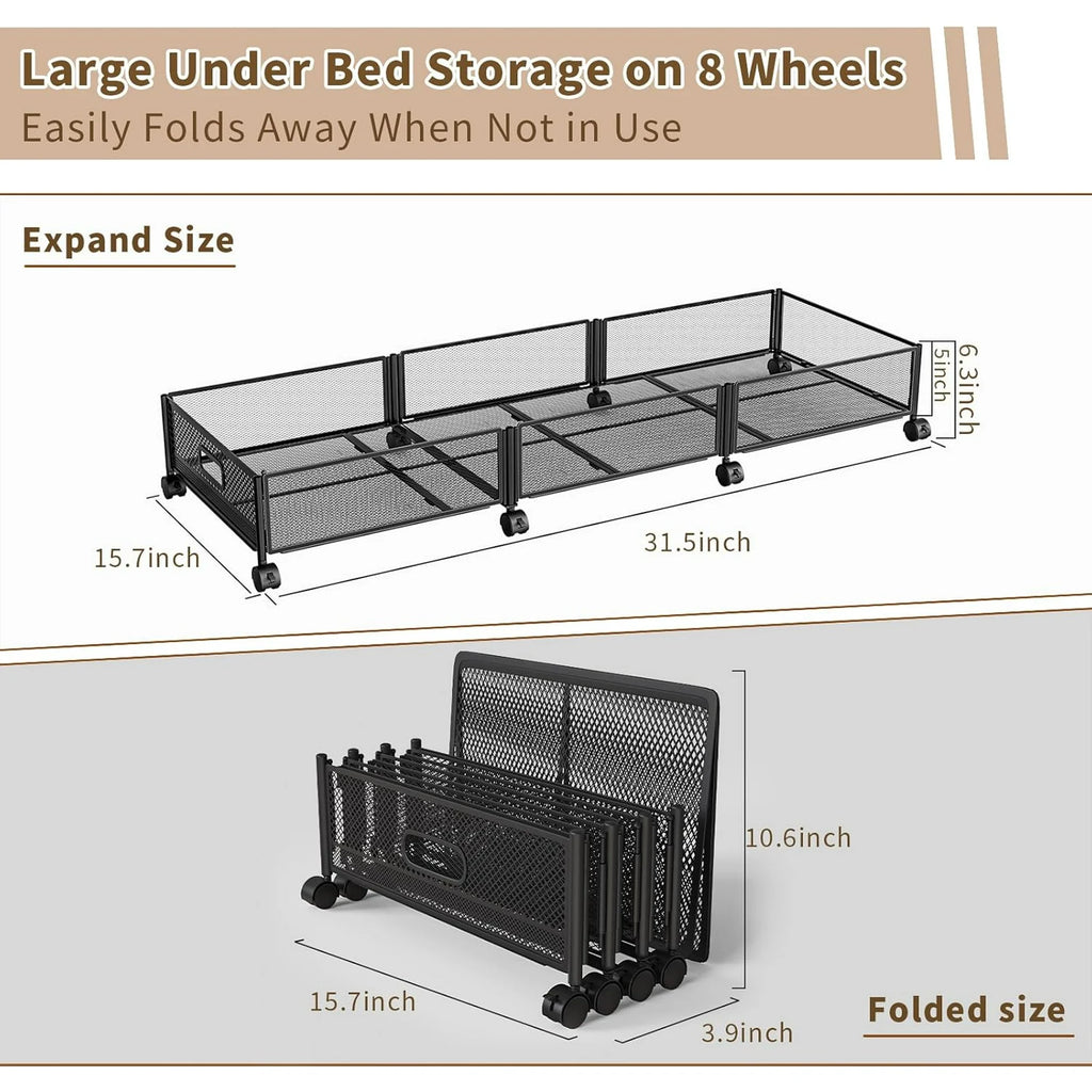 Under Bed Storage on Wheels, Large Capacity Rolling Containers, Foldable Drawers G826102