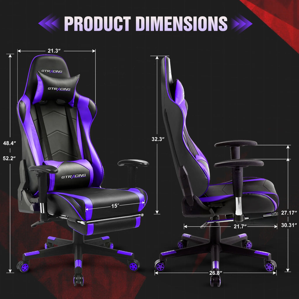 Gaming Chair with Footrest, PU Leather, Adjustable Headrest, Purple U7287