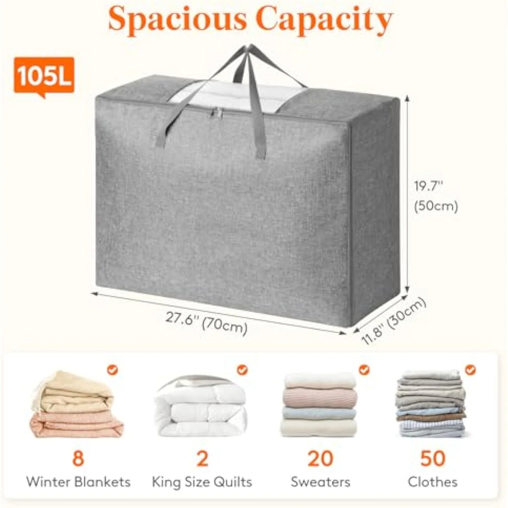 Comforter Storage Bag, 2 Pack Foldable Storage Bins with Lids and Zippers S7942