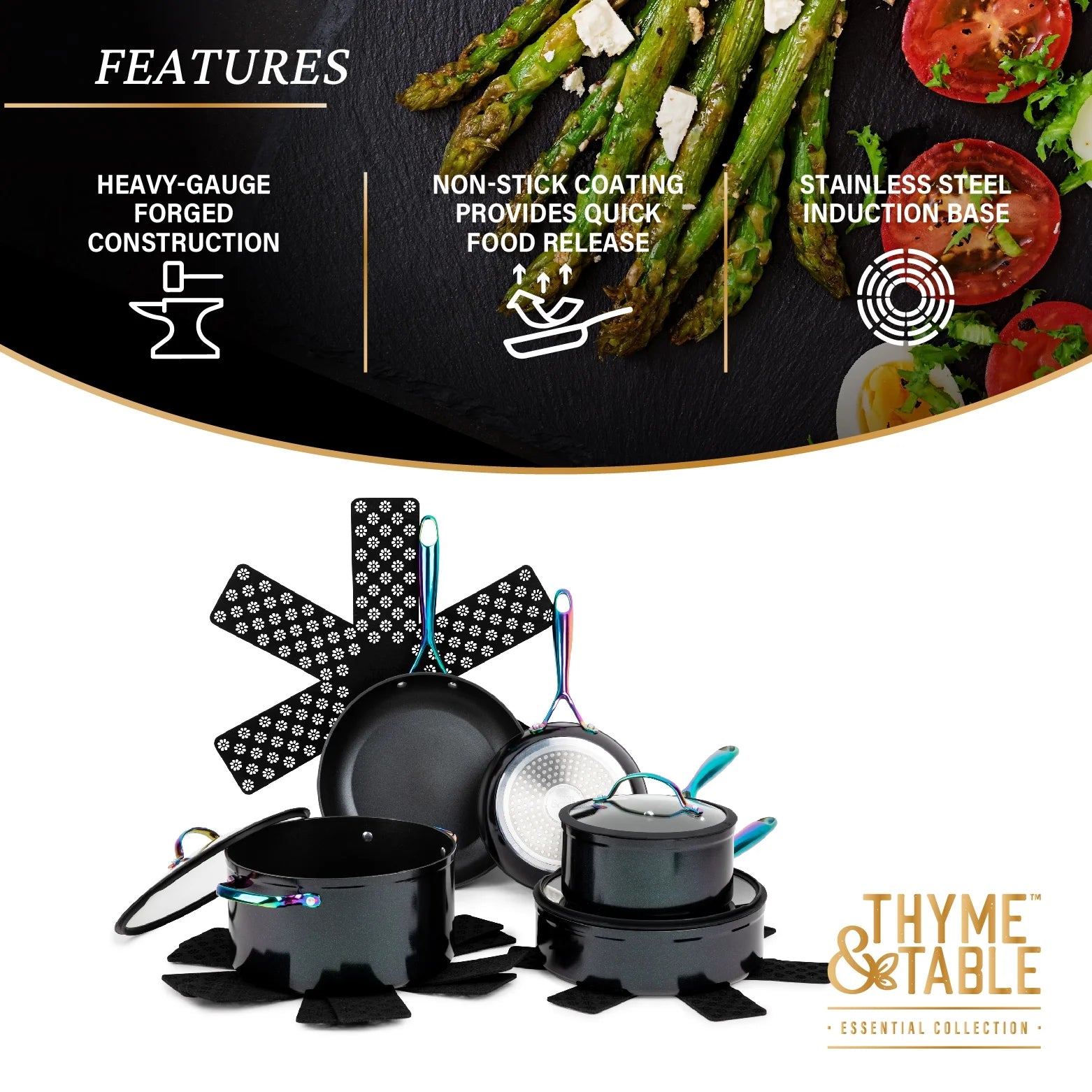 Non-Stick 12-Piece Cookware Set, Black & Rainbow A309
