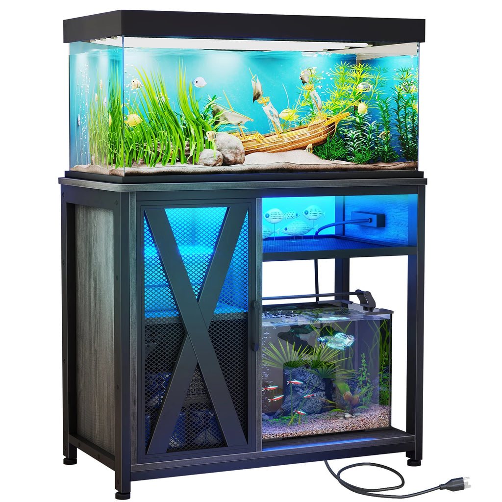 Metal Aquarium Stand with Power Outlets and LED Light for 40-50 Gallon Tank Y39338