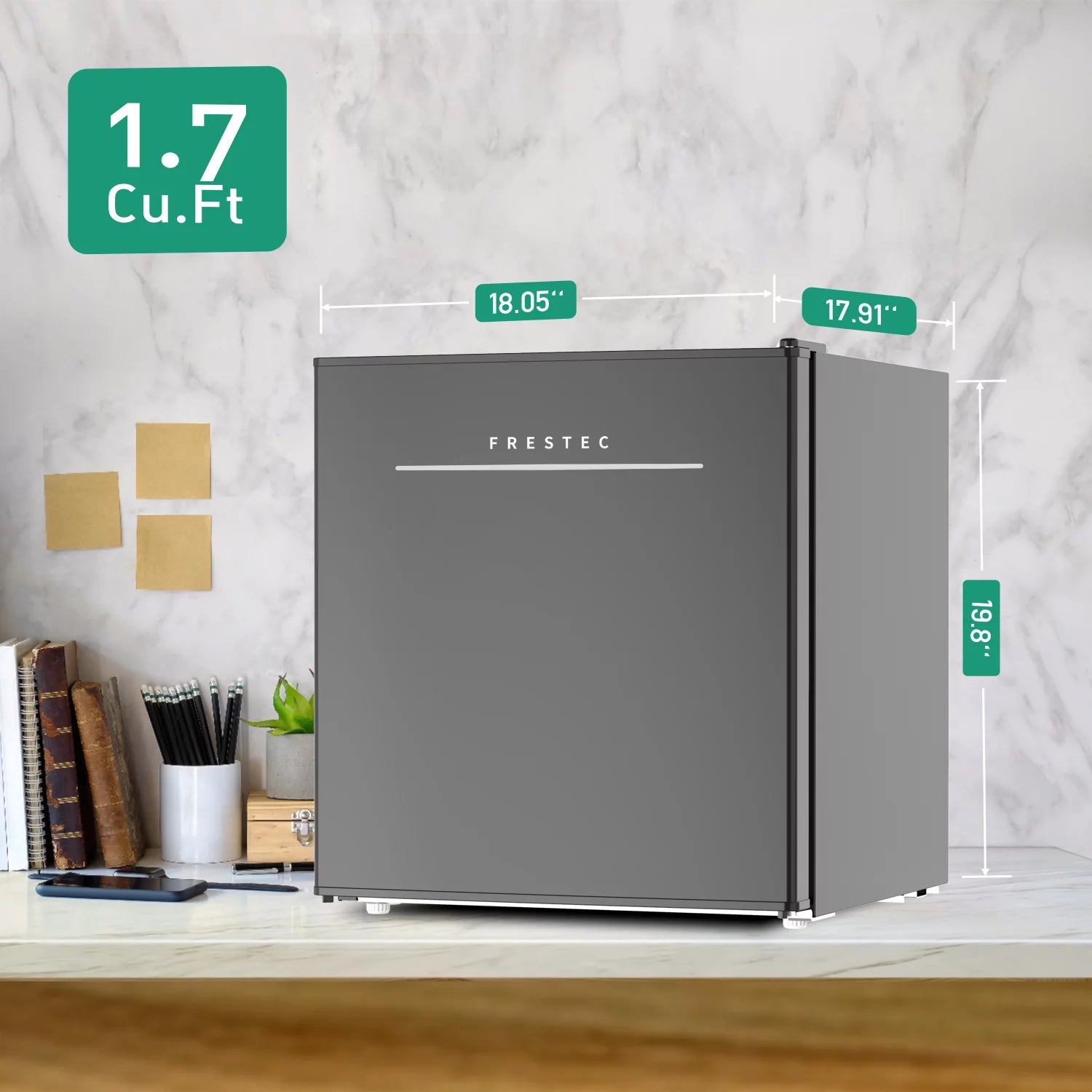 Mini Fridge with Freezer, 1.7 Cu.Ft, Adjustable Thermostat, Reversible Doors, Black M175307