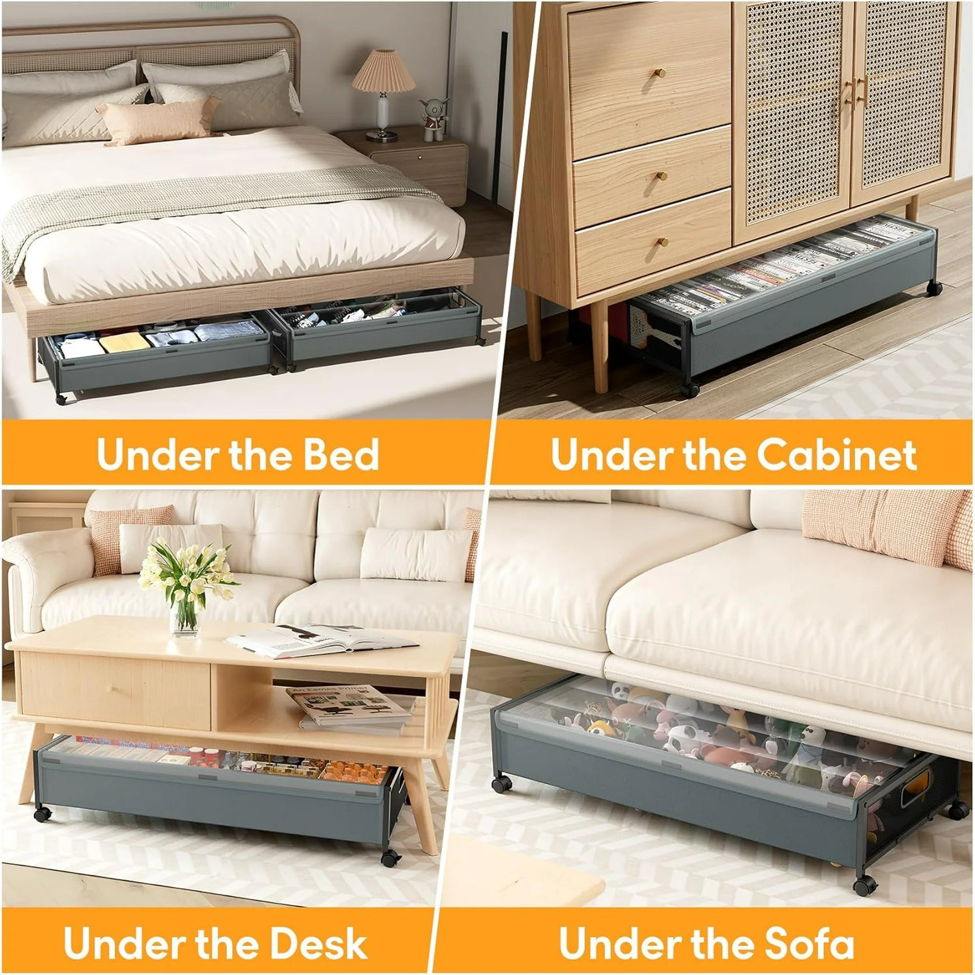 Under Bed Storage Containers with Wheels 2 Pack with Lid D932