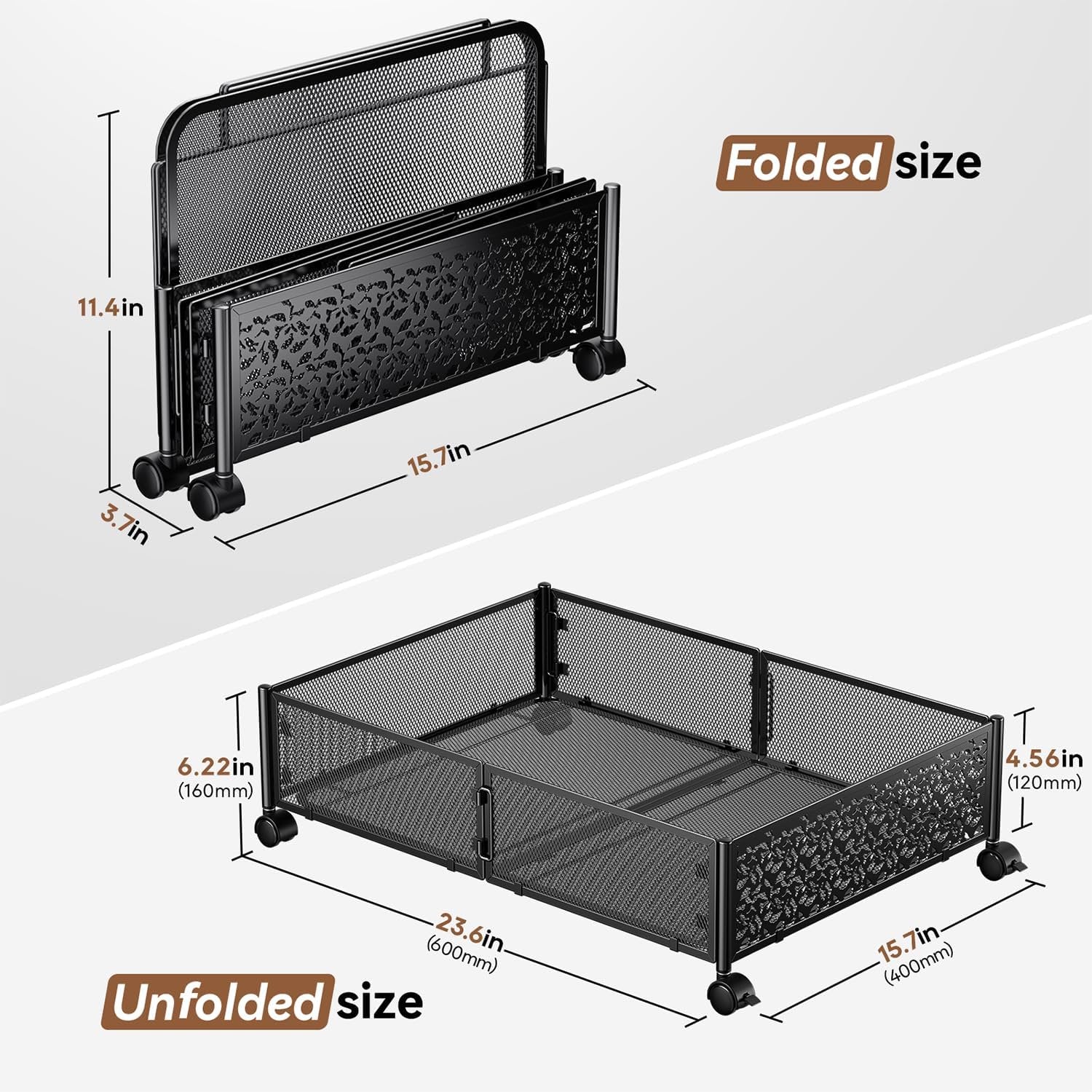 Under Bed Storage Containers with Wheels, Shoe Organizer Drawer, Metal Storage for Clothes Shoes Blankets N2817