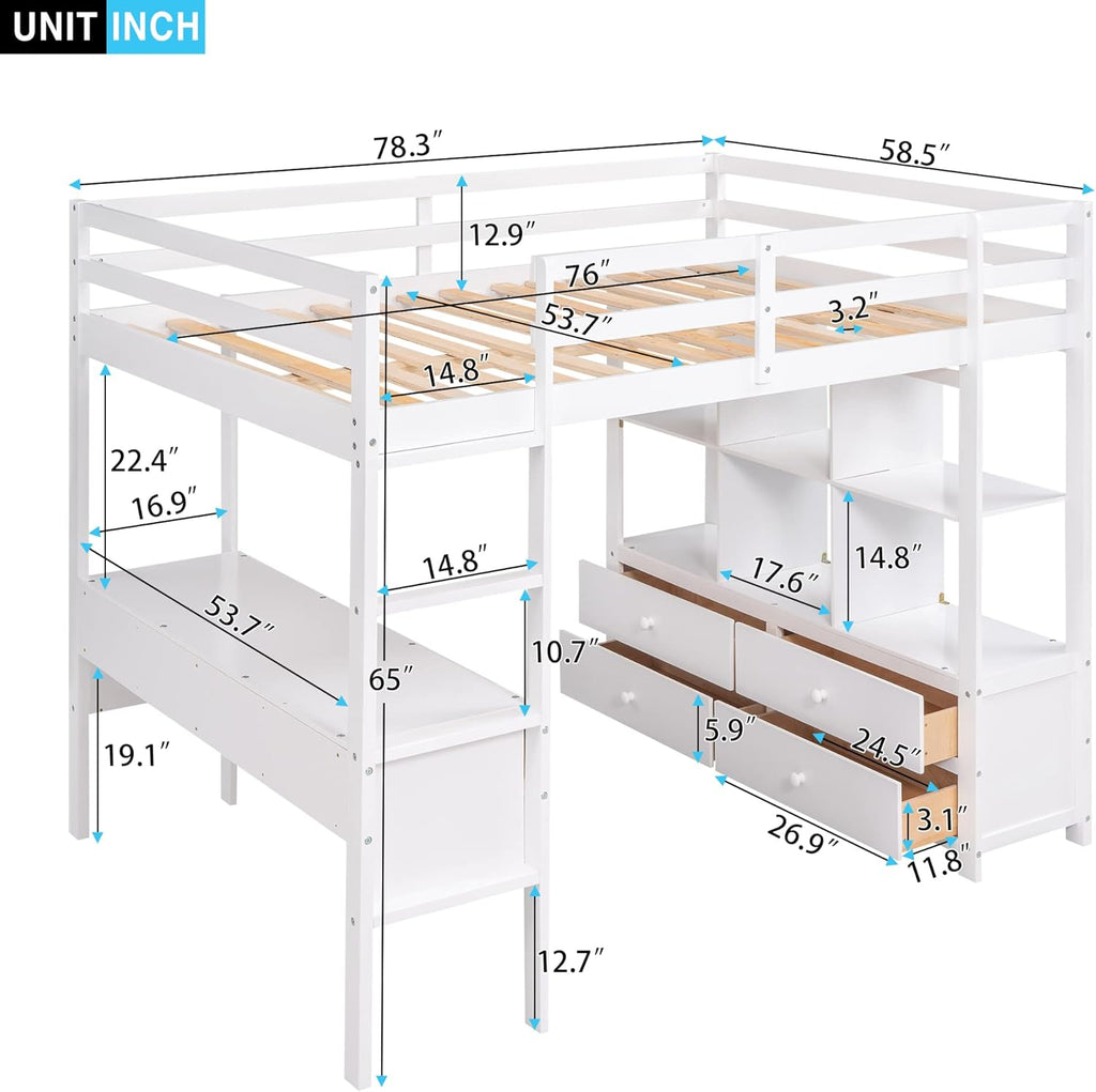 Full Loft Bed with Built-in Desk and Storage Shelves Y752452