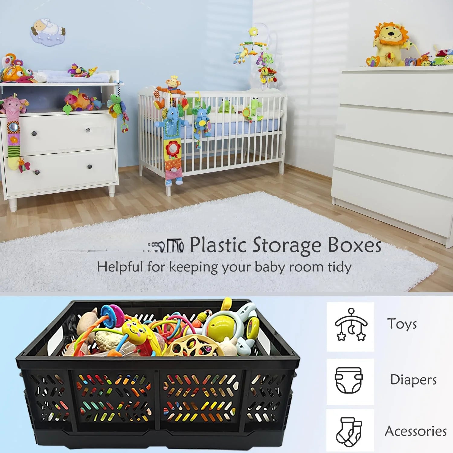 Foldable Plastic Storage Crates, 20L, 4-Pack F639192