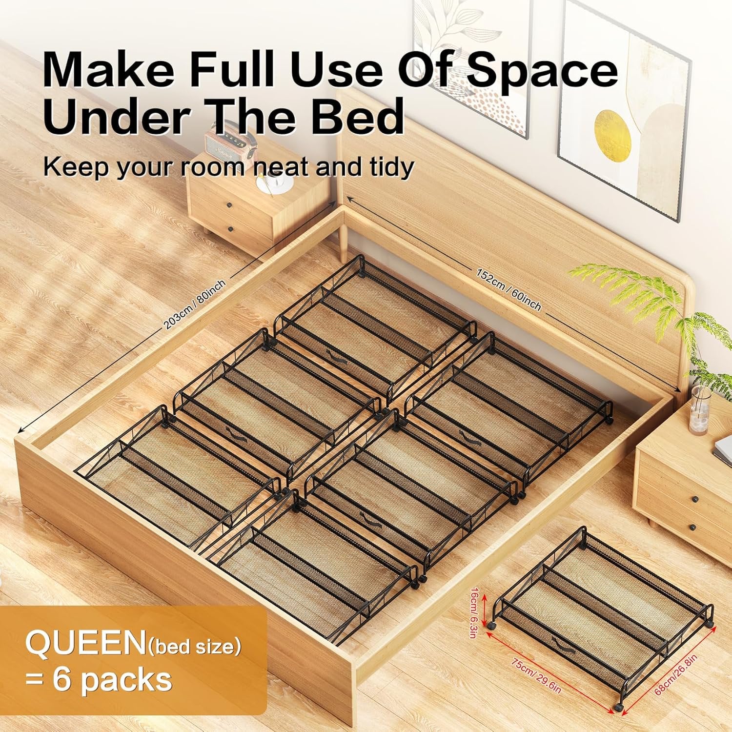 Under Bed Shoe Storage Organizer with Wheels, 2 Pack T9264