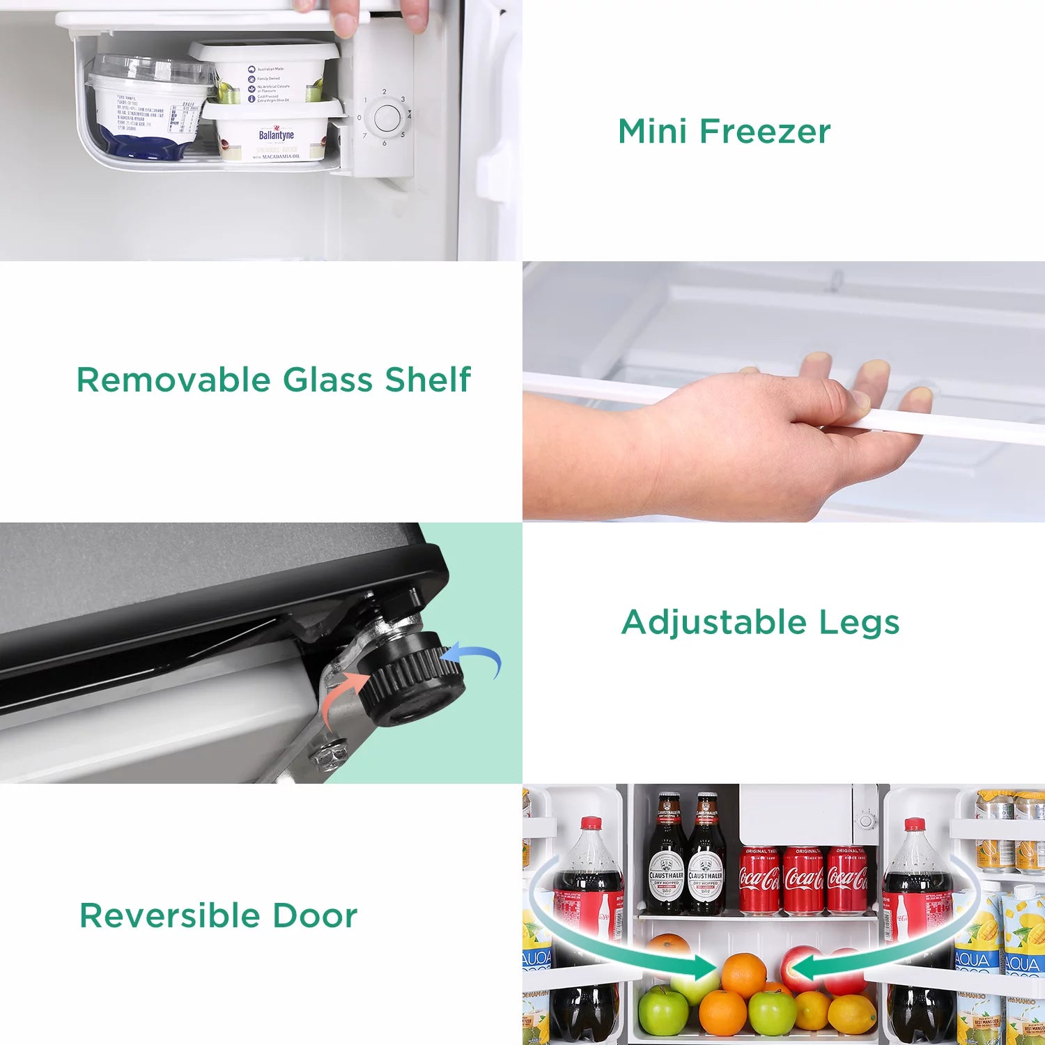 Mini Fridge with Freezer, 1.7 Cu.Ft, Adjustable Thermostat, Reversible Doors, Black M175307