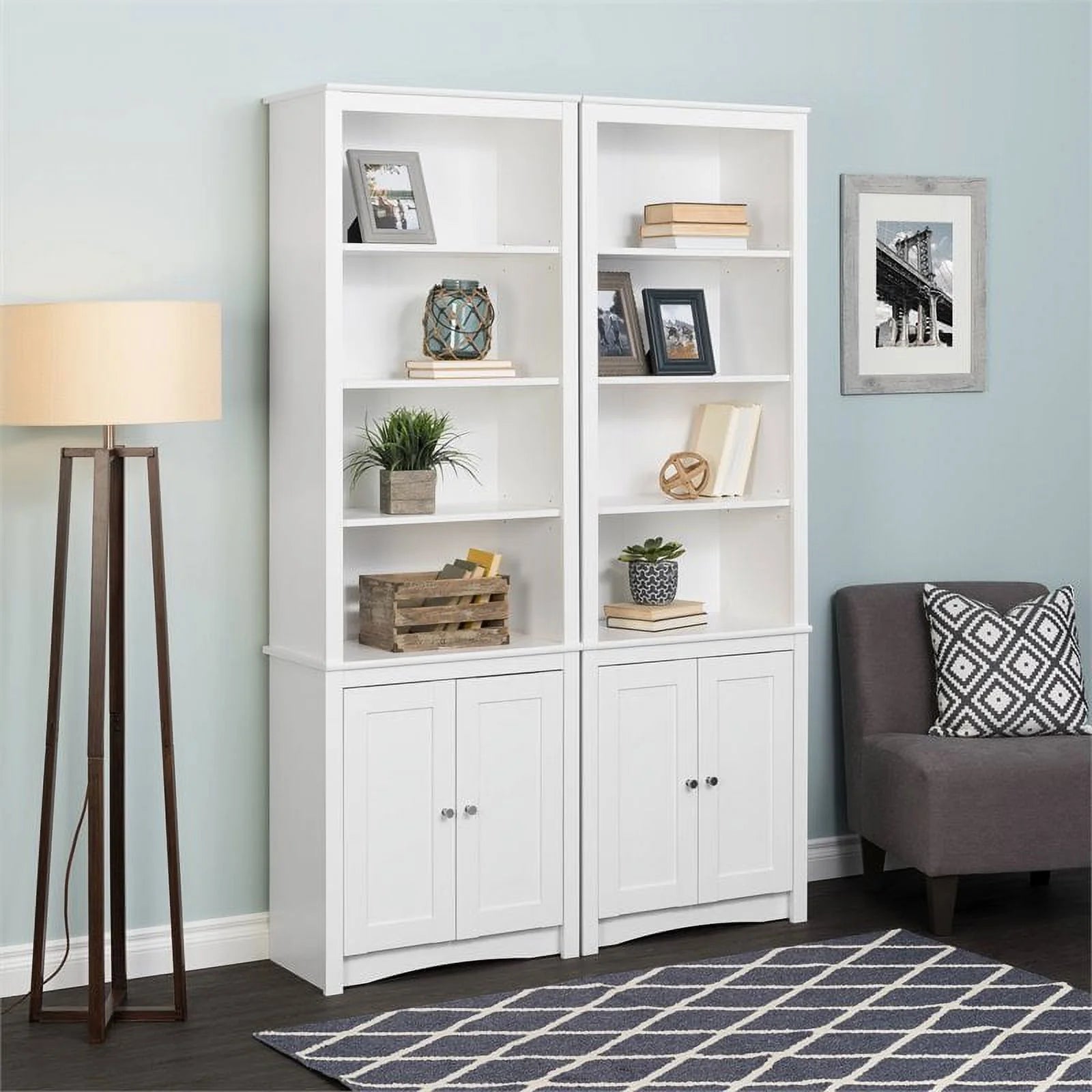 Tall 6 Shelf Bookcase with 2 Shaker Doors V882