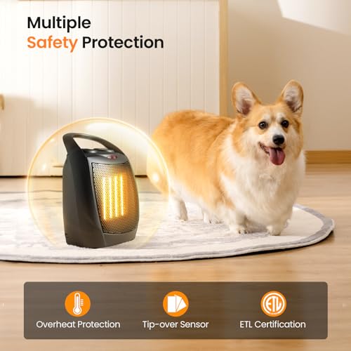 Small Electric Ceramic Space Heater with Adjustable Thermostat, 750W/1500W J550