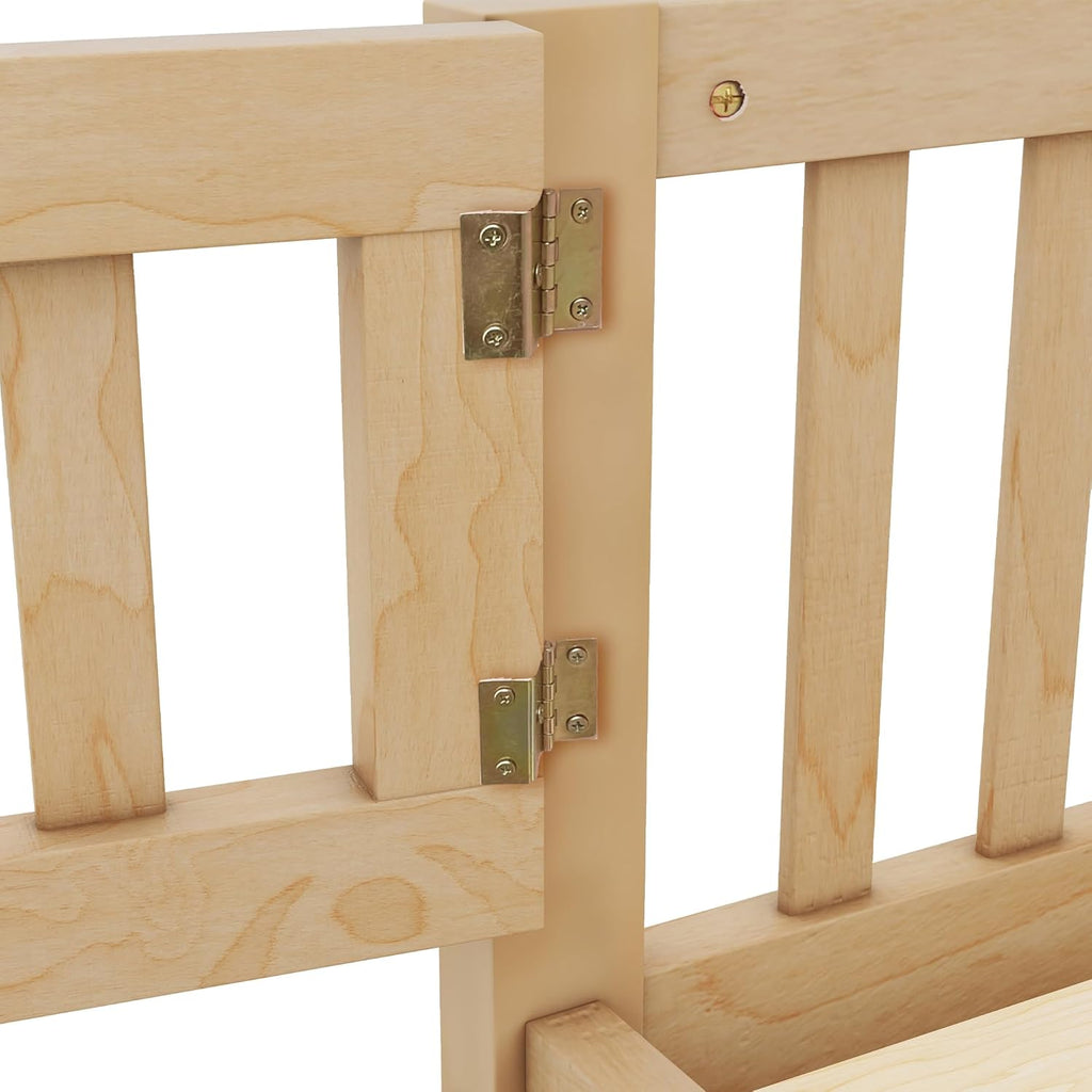 Twin Size Montessori Floor Bed with Door and Fence for Kids, Easy Assembly, Natural S369