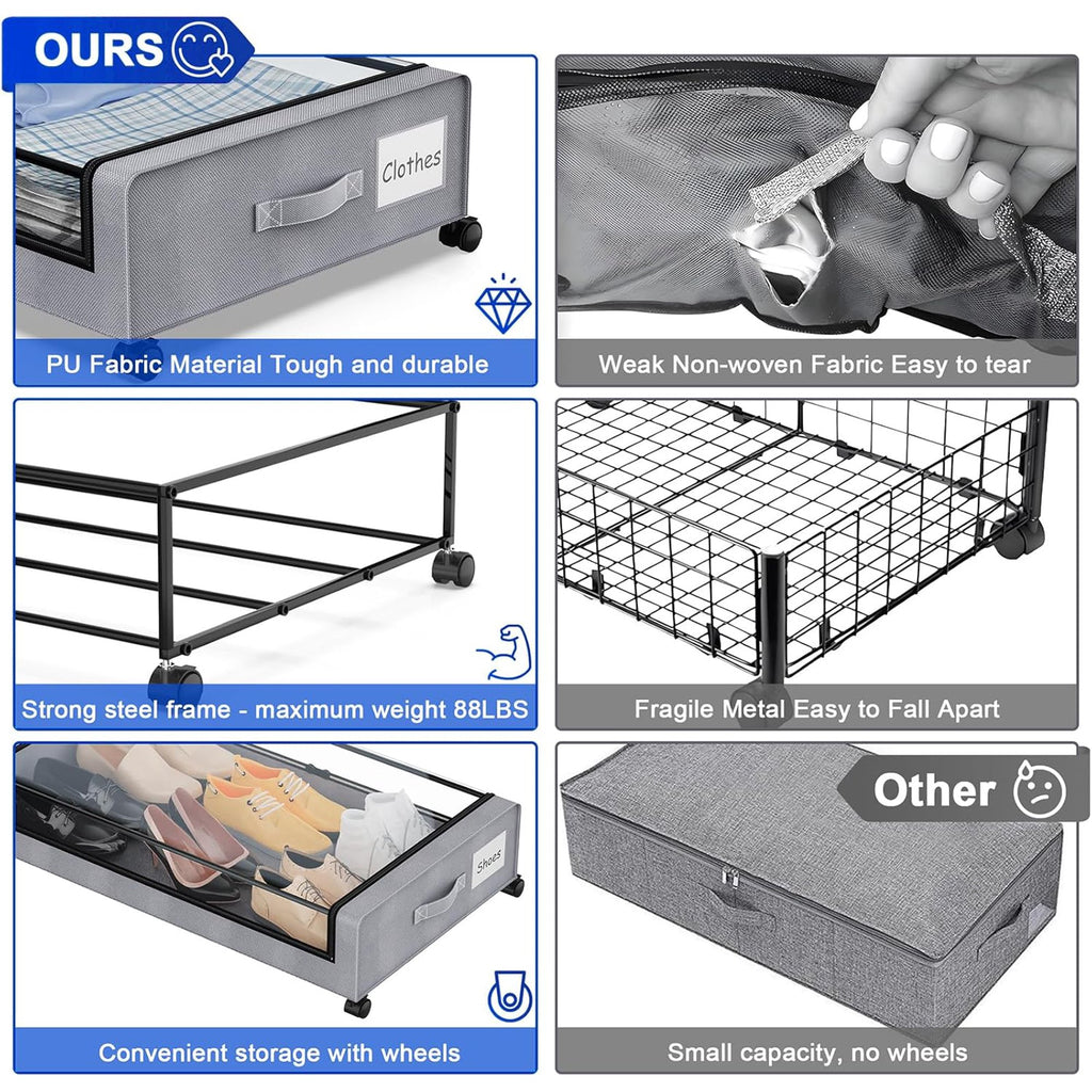 Under Bed Storage Containers with Wheels and Clear Lids, 60L, Gray M165970