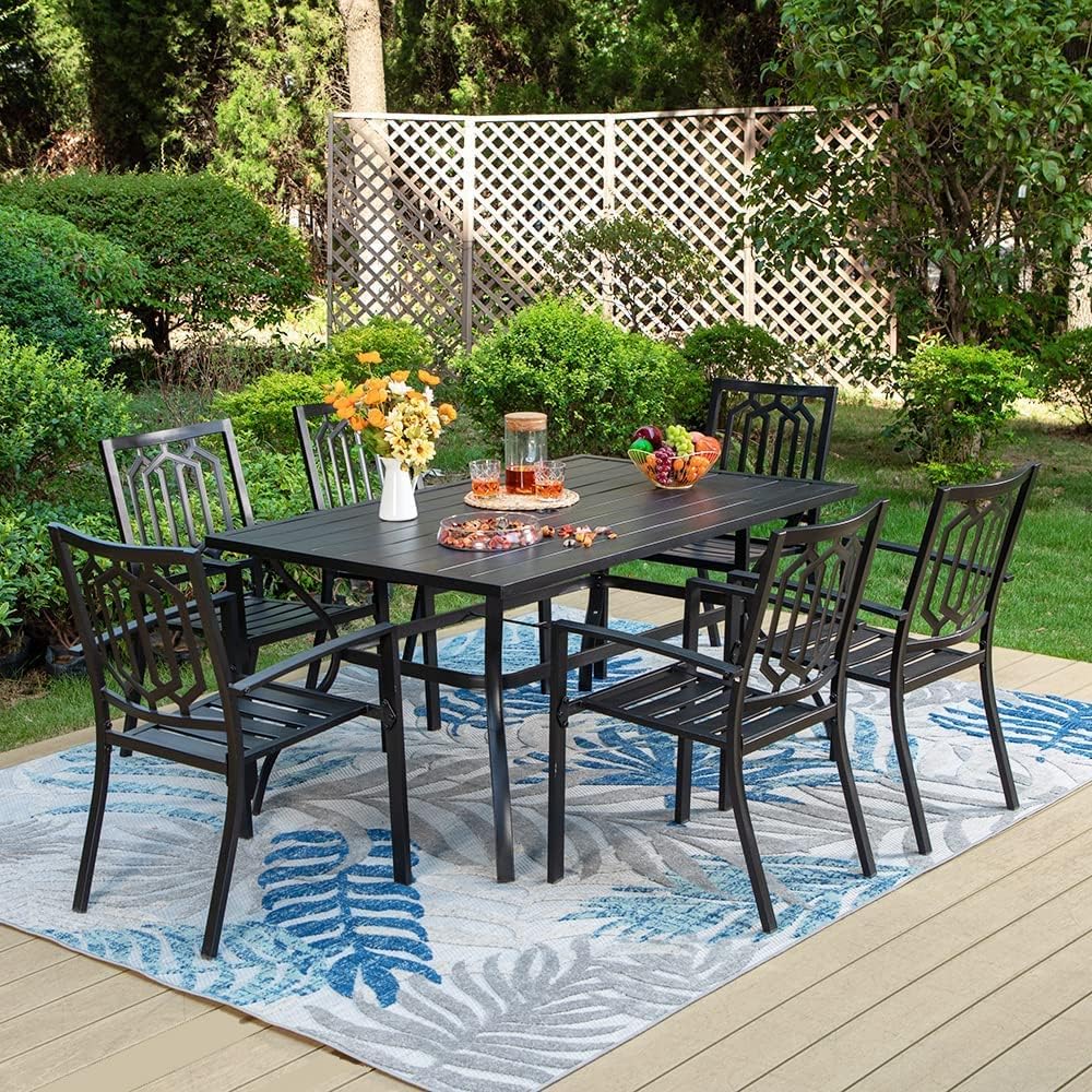 Patio Dining Table for 6, Weather-Resistant Rectangular, Black J774526