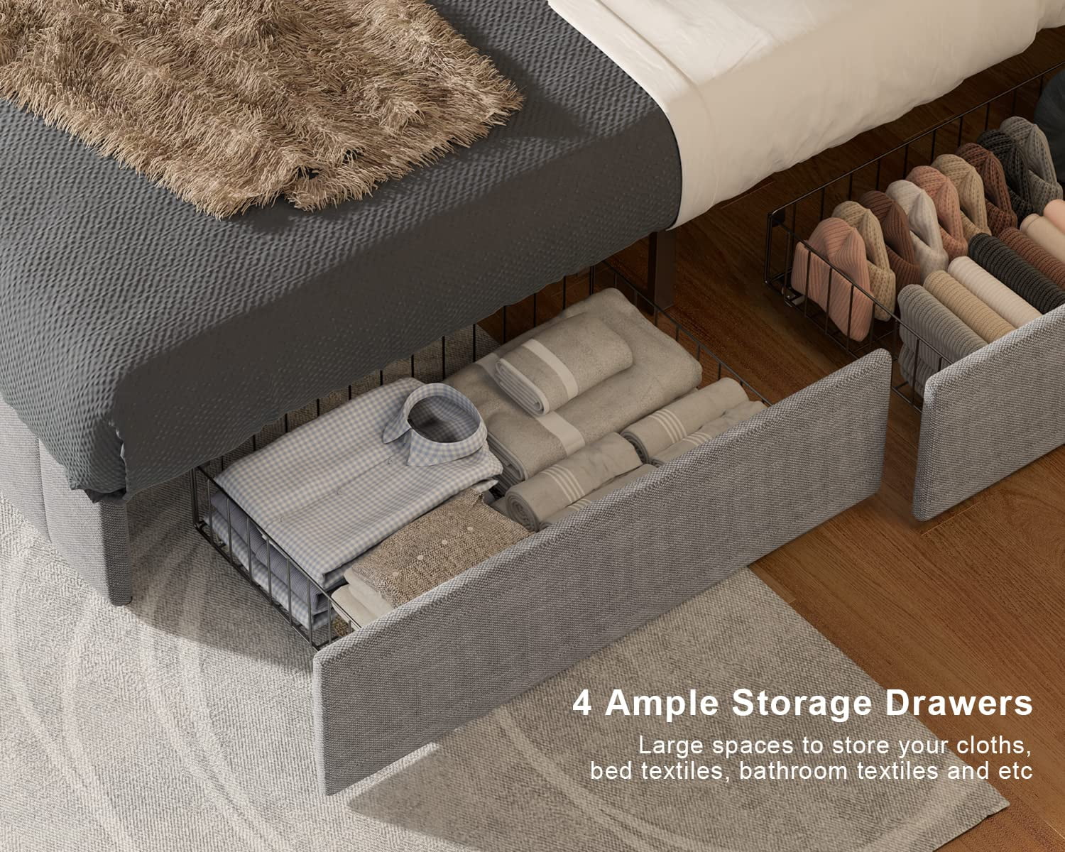 Full Size Bed Frame with Storage Drawers and Adjustable Headboard F3801