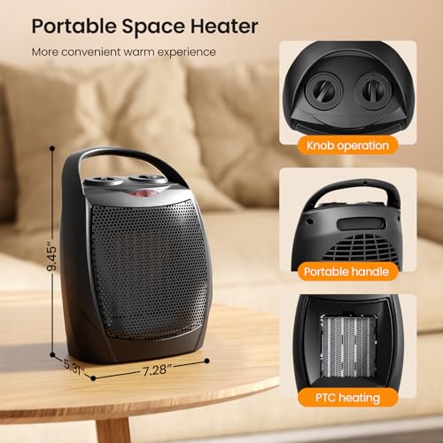 Small Electric Ceramic Space Heater with Adjustable Thermostat, 750W/1500W J550