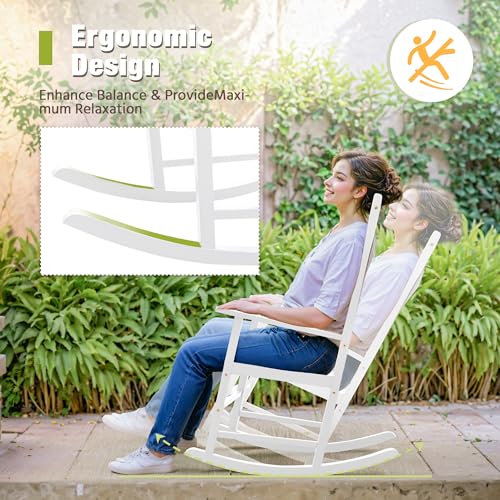 Outdoor Rocking Chair, Acacia High Back Oversized All-Weather Lounge Rocker, Brown B426