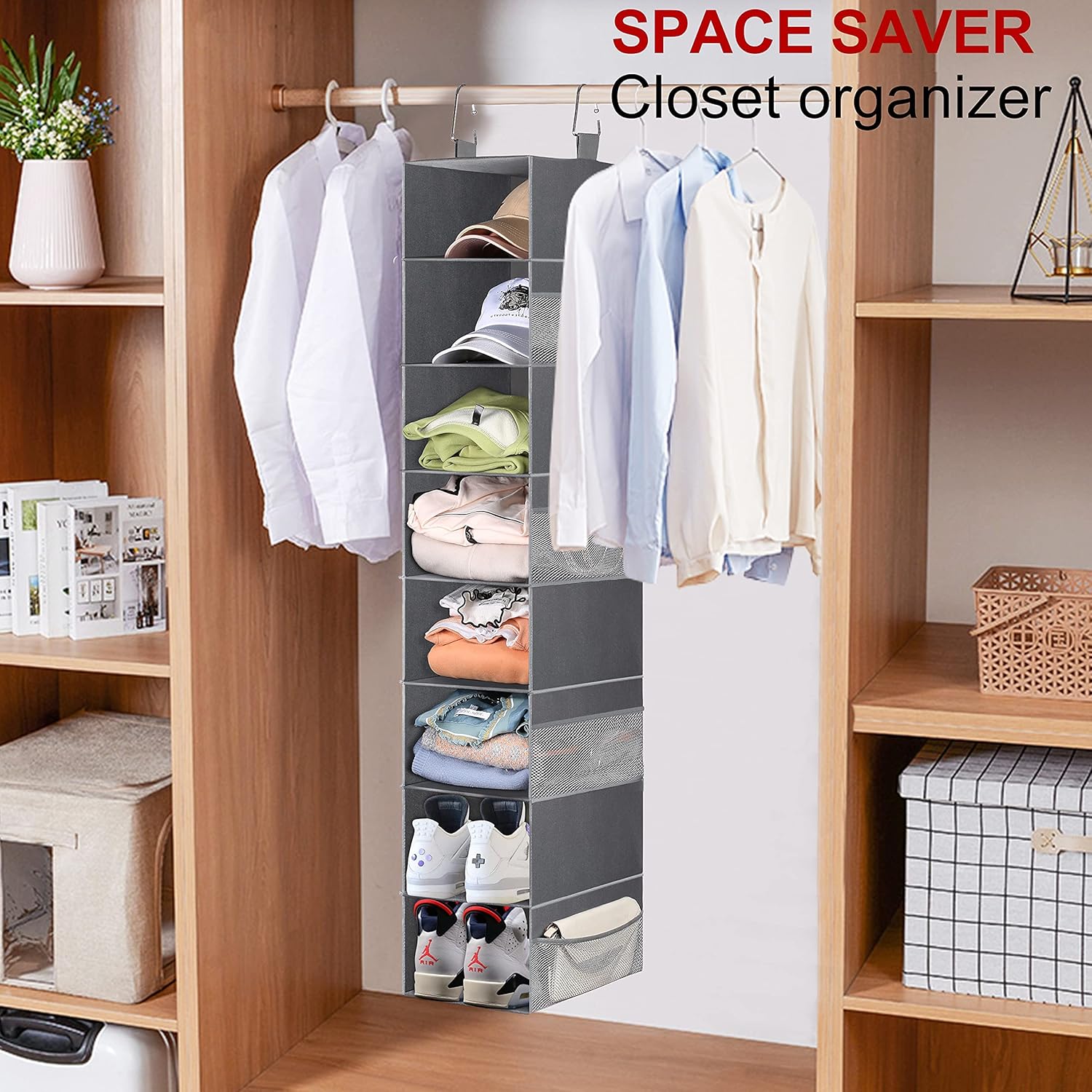 3-Tier Long Shoe Rack for Closet with 8-Shelf Hanging Organizer C3956