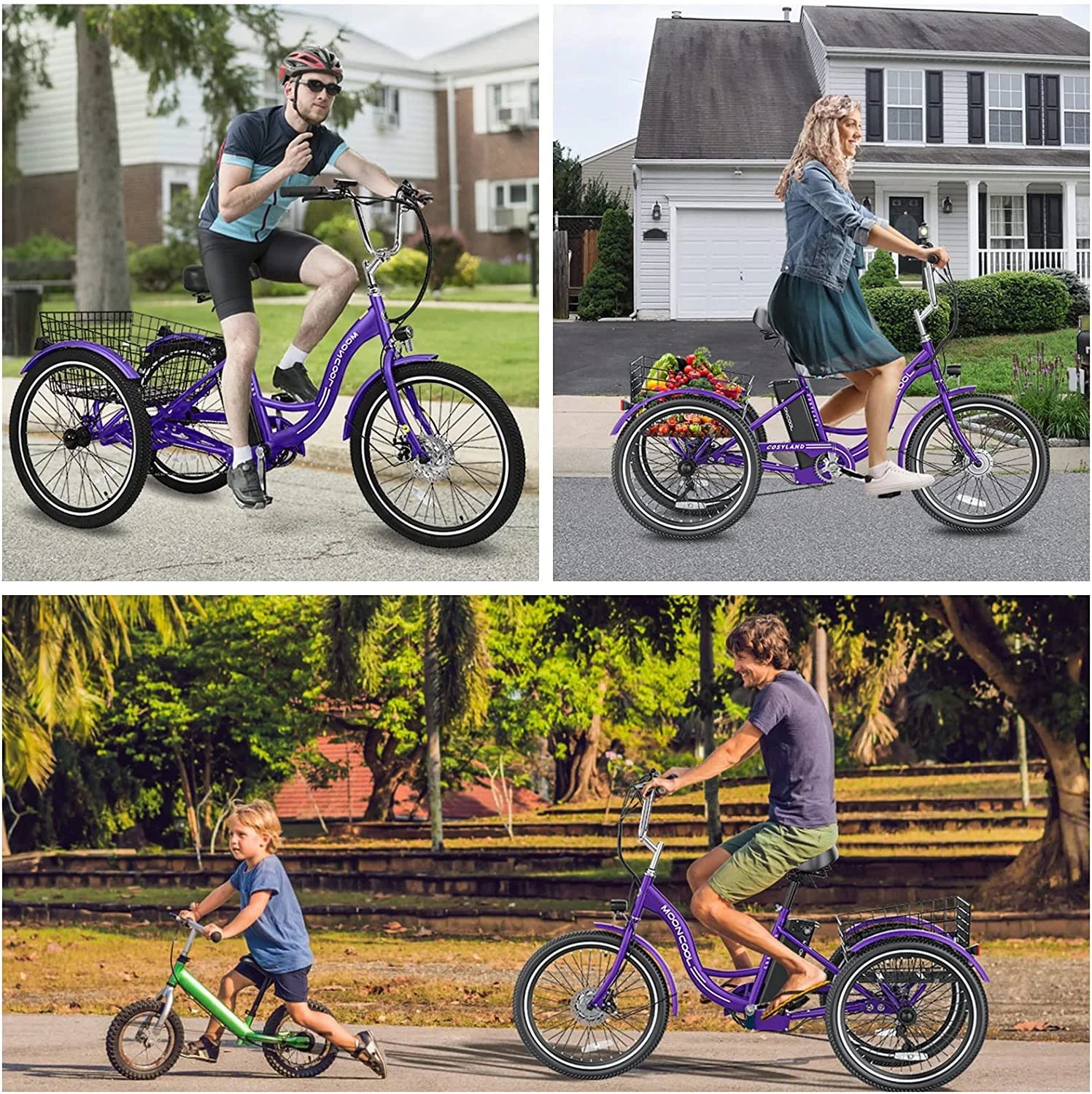 350W Electric Trike 7-Speed 3-Wheel Bicycle for Adults with Rear Basket N8611