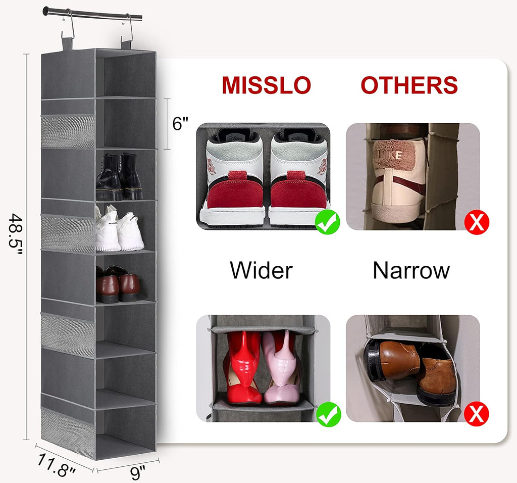 3-Tier Long Shoe Rack for Closet with 8-Shelf Hanging Organizer C3956
