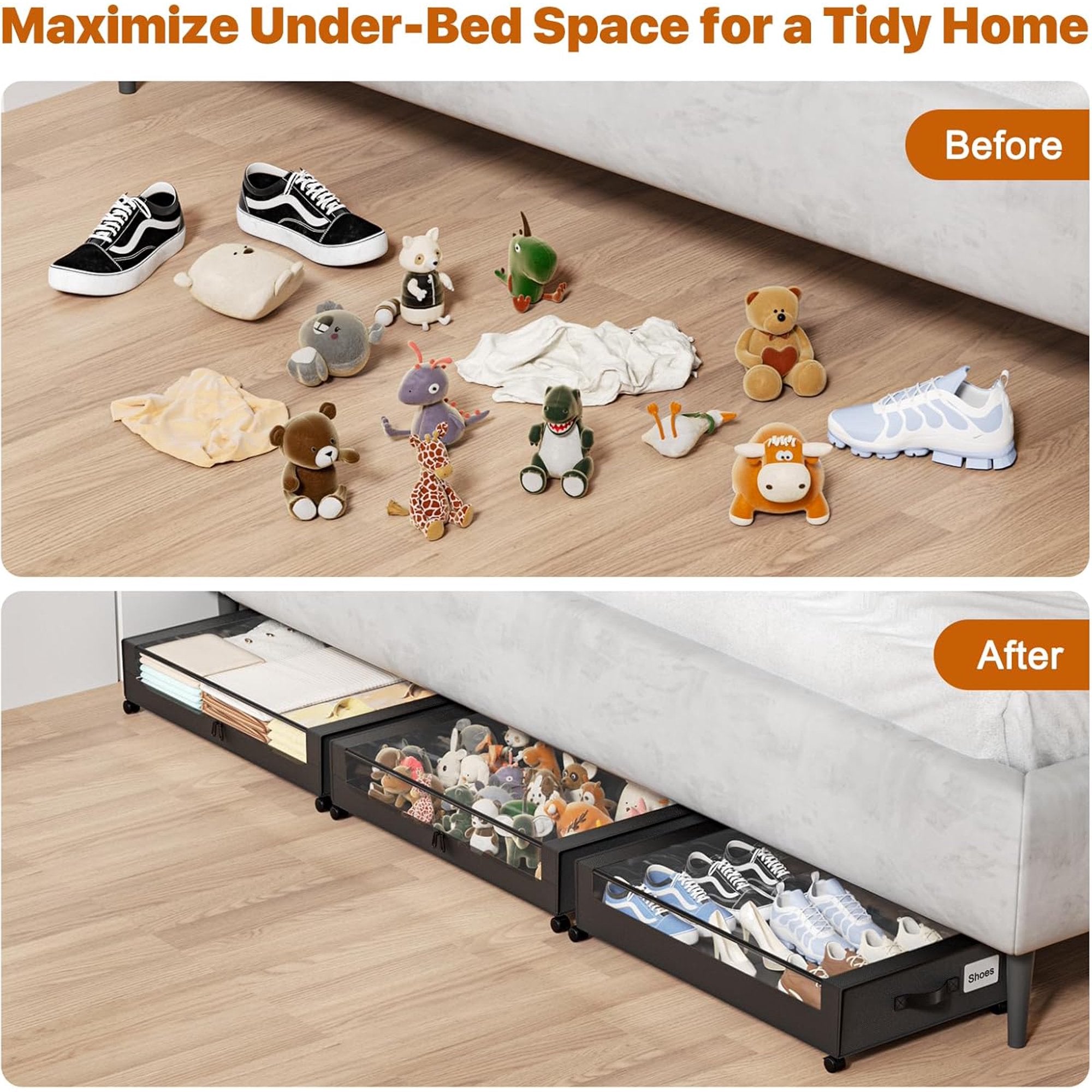 Under Bed Storage Containers with Wheels, 4 Pack, XXL 60L, Clear Lids X97107