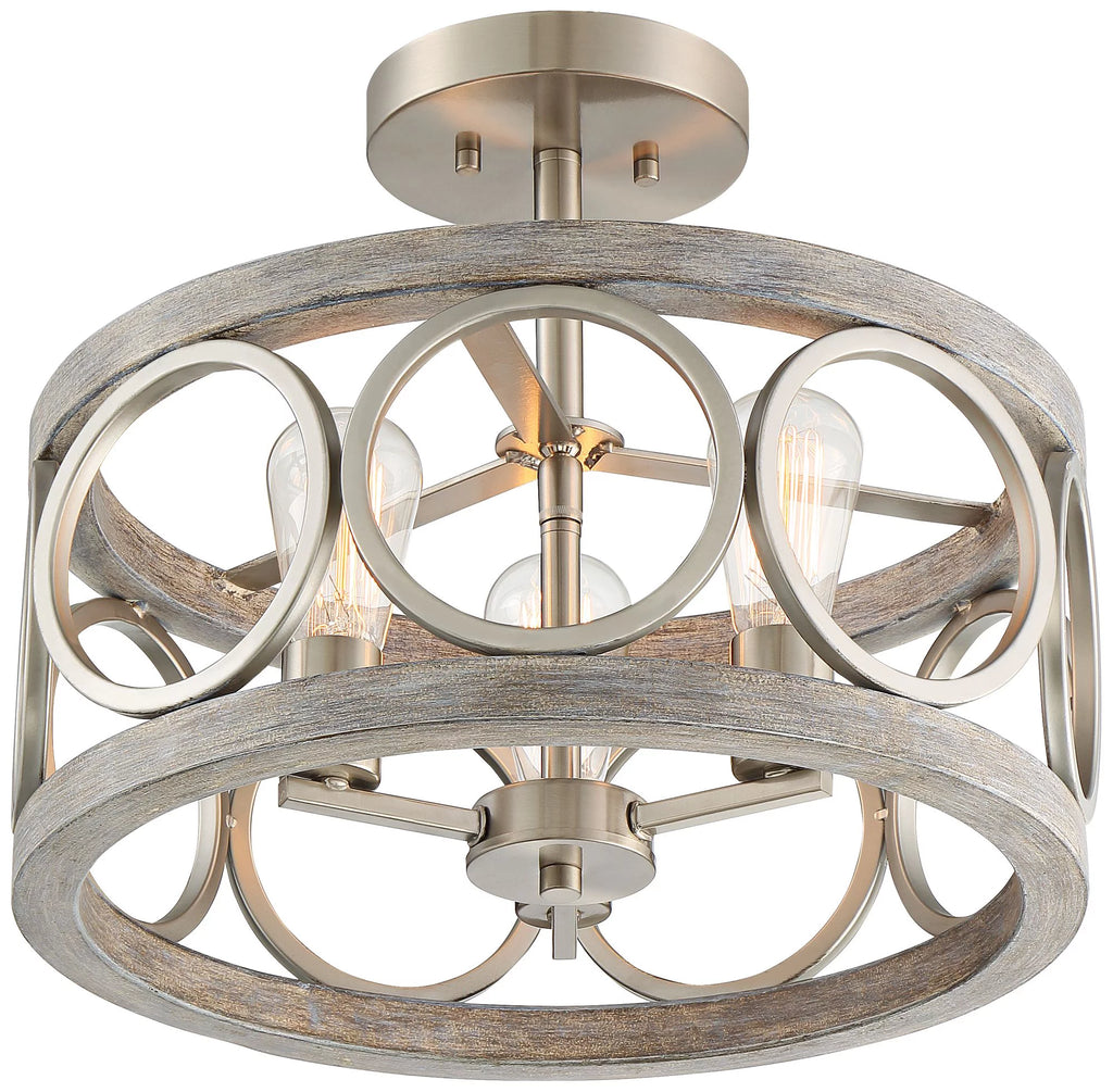 Rustic Farmhouse Semi Flush Mount Ceiling Light 16" Wide 3-Light LED Y84114