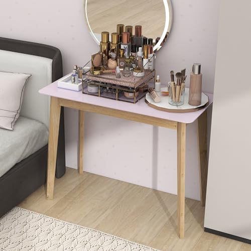 Pink Vanity Desk with Solid Wood Legs for Small Spaces A167961