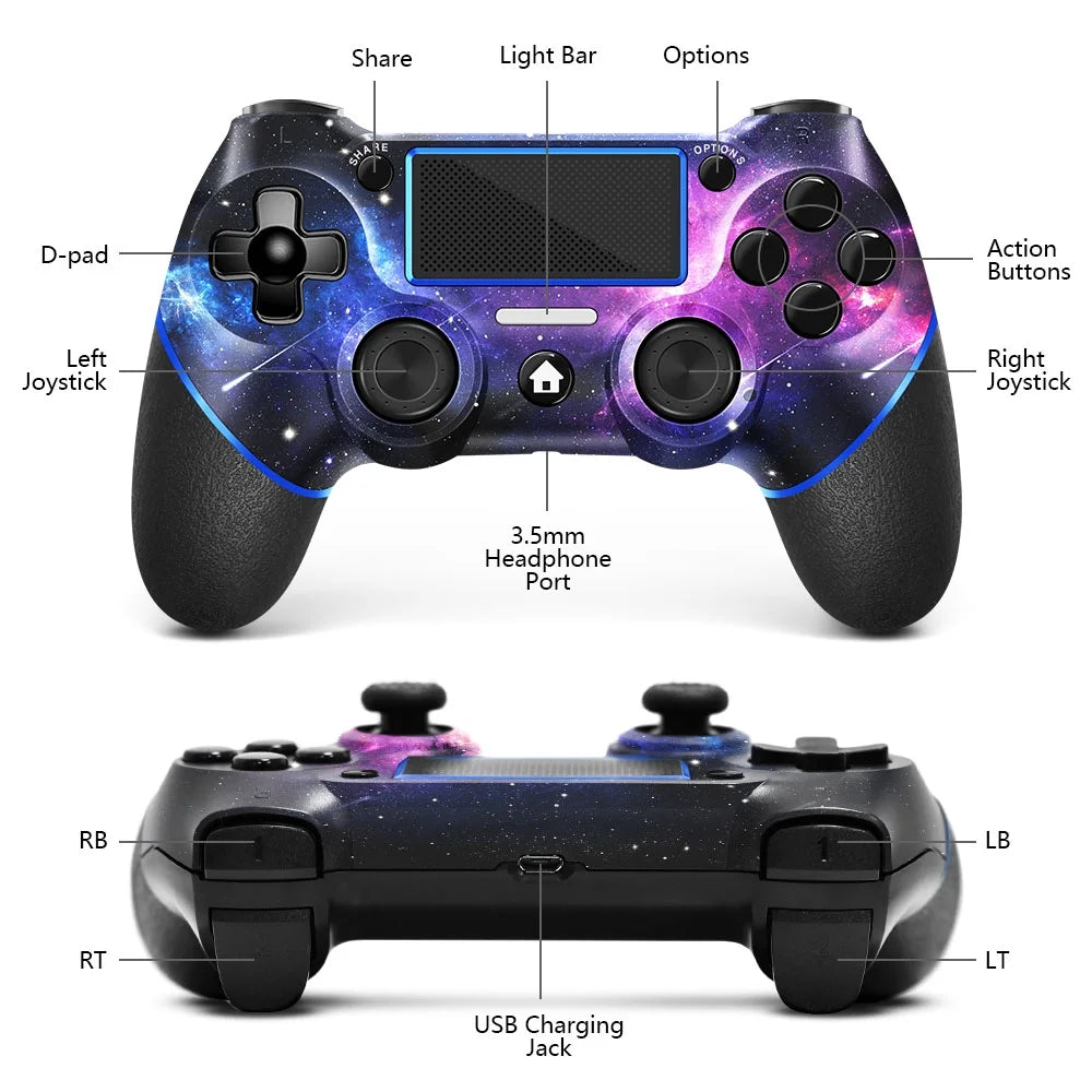 Wireless Controller for PS4 with 2 Thumb Grips, Compatible with PS4, Slim, Pro and PC S520019