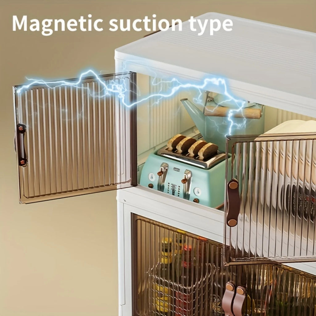 Magnetic cabinet door folding storage box with 5-layer plastic drawers W486868