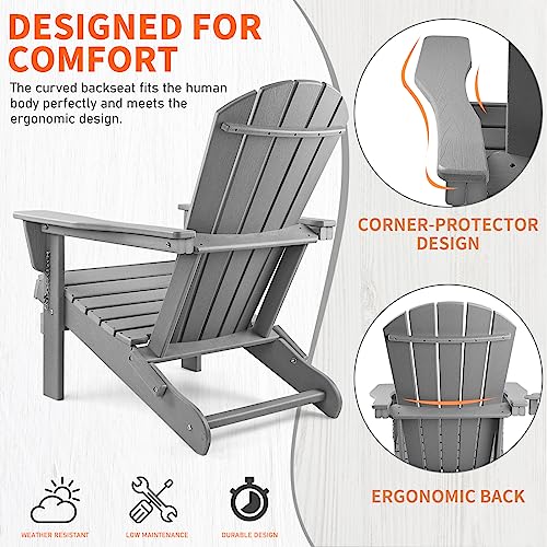 Folding Adirondack Chairs Set of 2, Weather Resistant with Cup Holder V625229