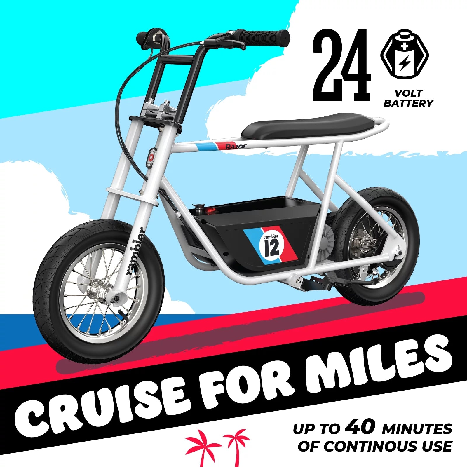12 Seated Electric Scooter White 14 mph 12 Air-Filled Tires for Teens W76254