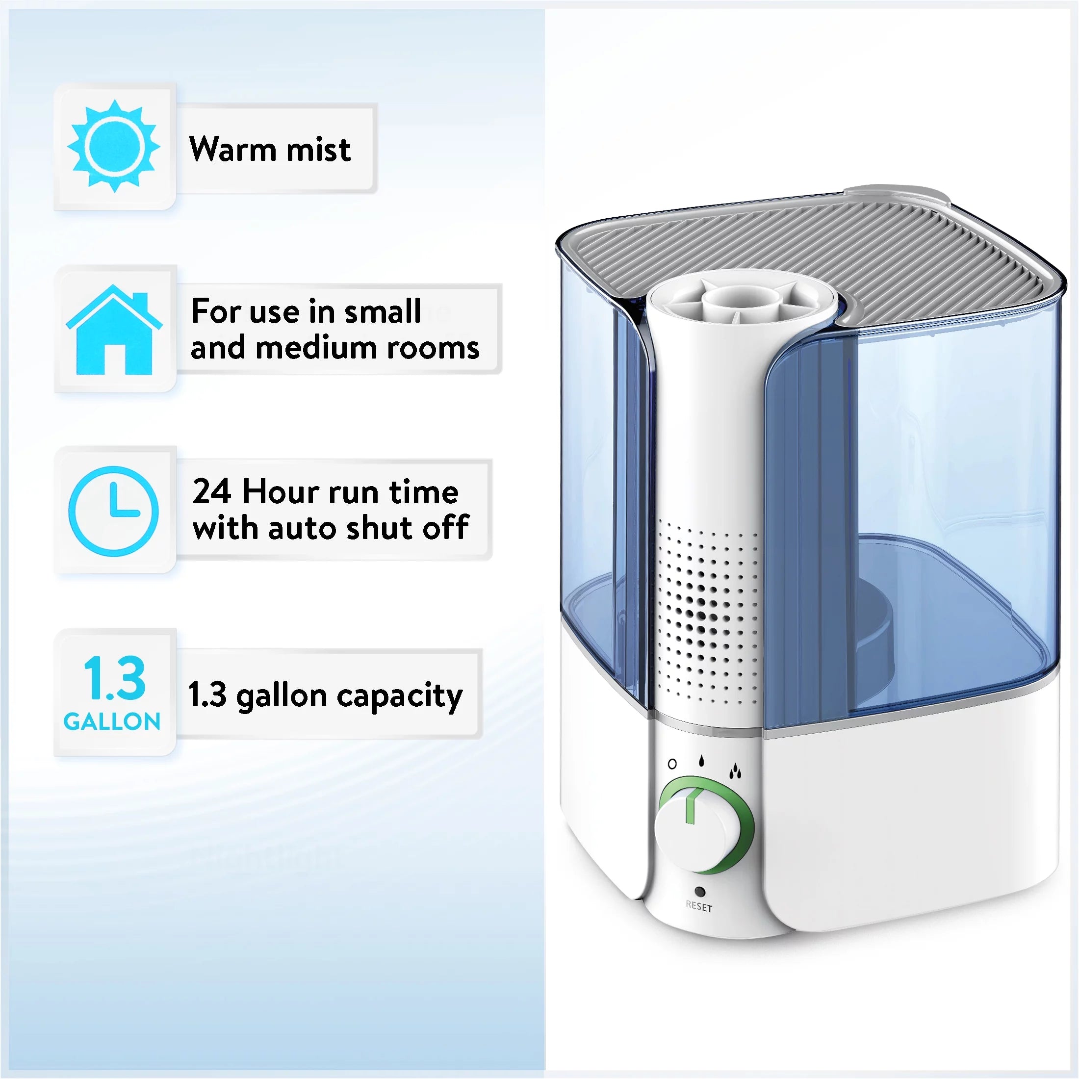 Warm Mist Humidifier, Filter Free, Top Fill, 1.3 Gallon O417