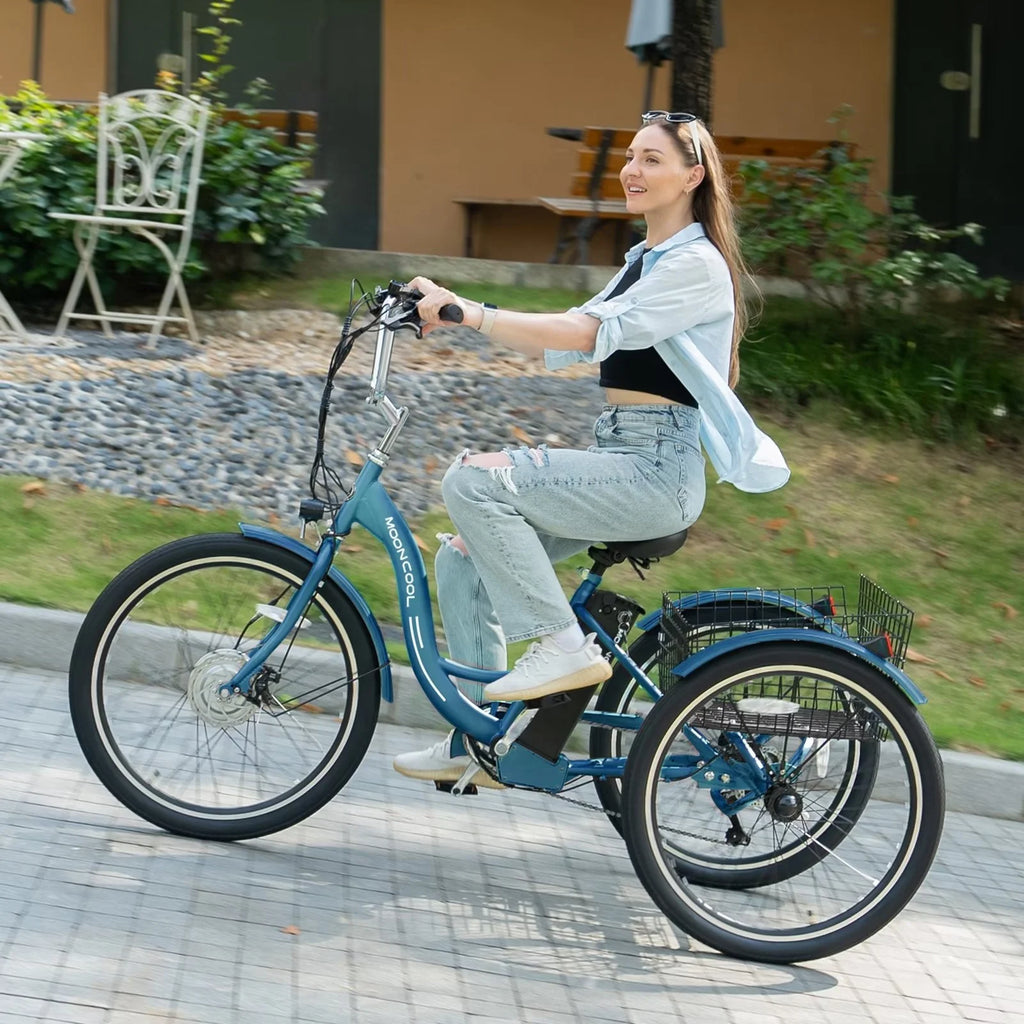 24" 350W 36V 7-Speed Electric Tricycle for Adults with Basket and LED Headlight F711